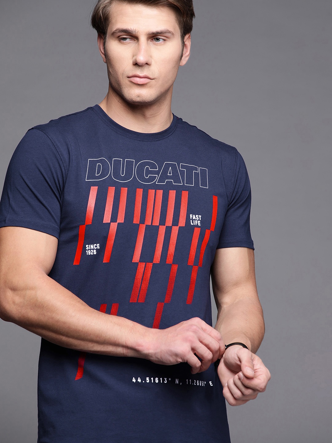 

Ducati Men Navy Blue & Red Brand Logo Printed T-shirt