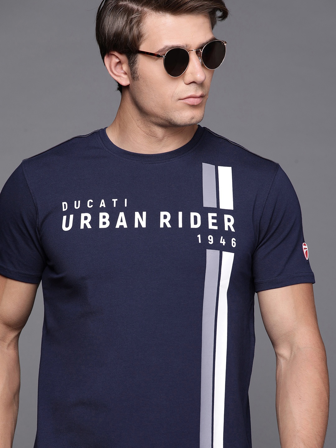 

Ducati Men Navy Blue & White Brand Logo Printed T-shirt