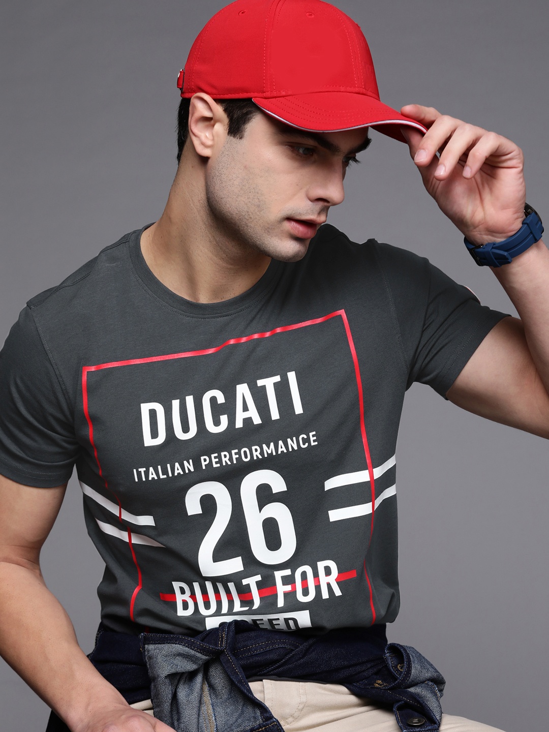 

Ducati Men Charcoal Grey & White Brand Logo Printed T-shirt