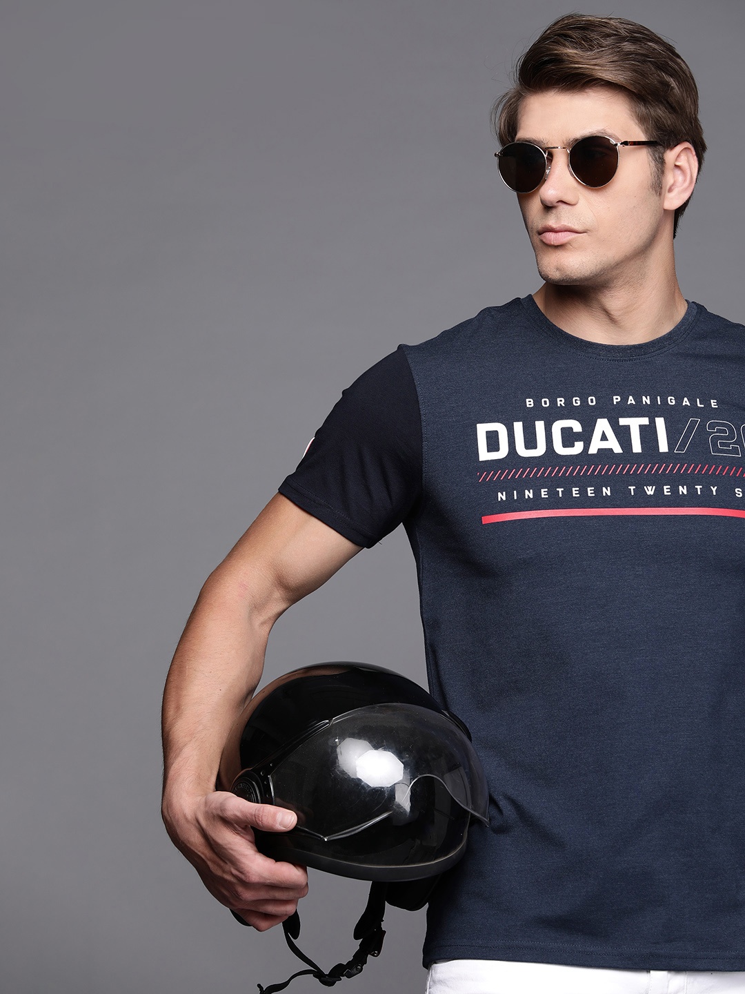 

Ducati Men Navy Blue & White Brand Logo Printed T-shirt