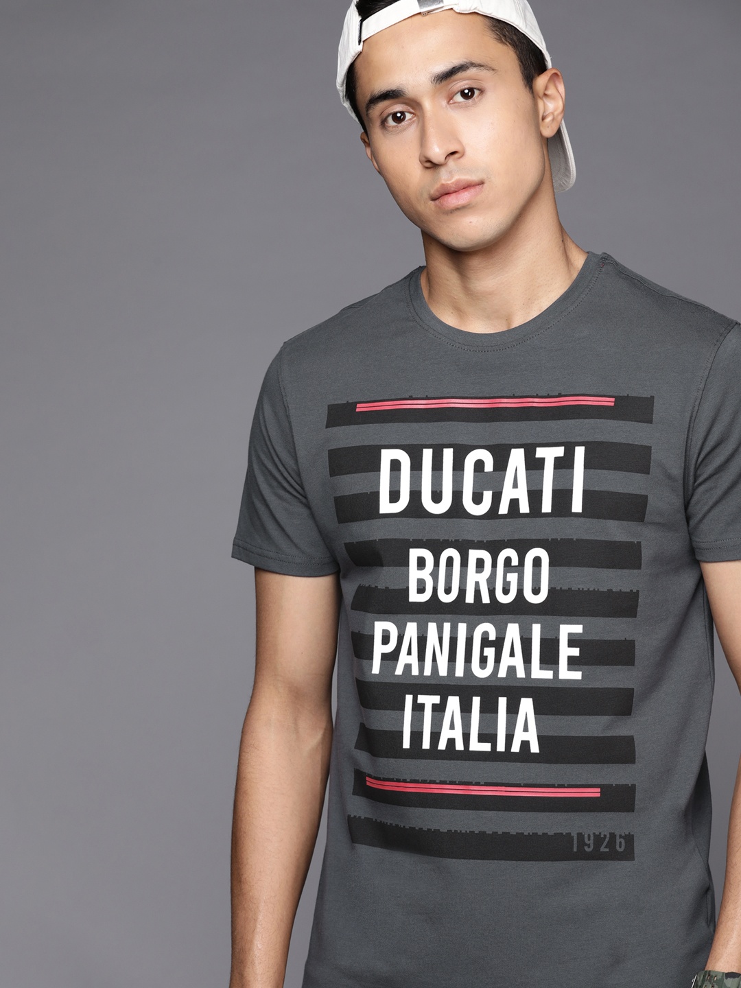 

Ducati Men Grey & White Printed T-shirt