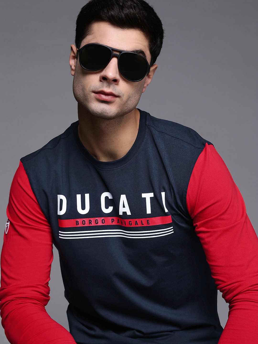 

Ducati Men Navy Blue & Red Brand Logo Printed T-shirt