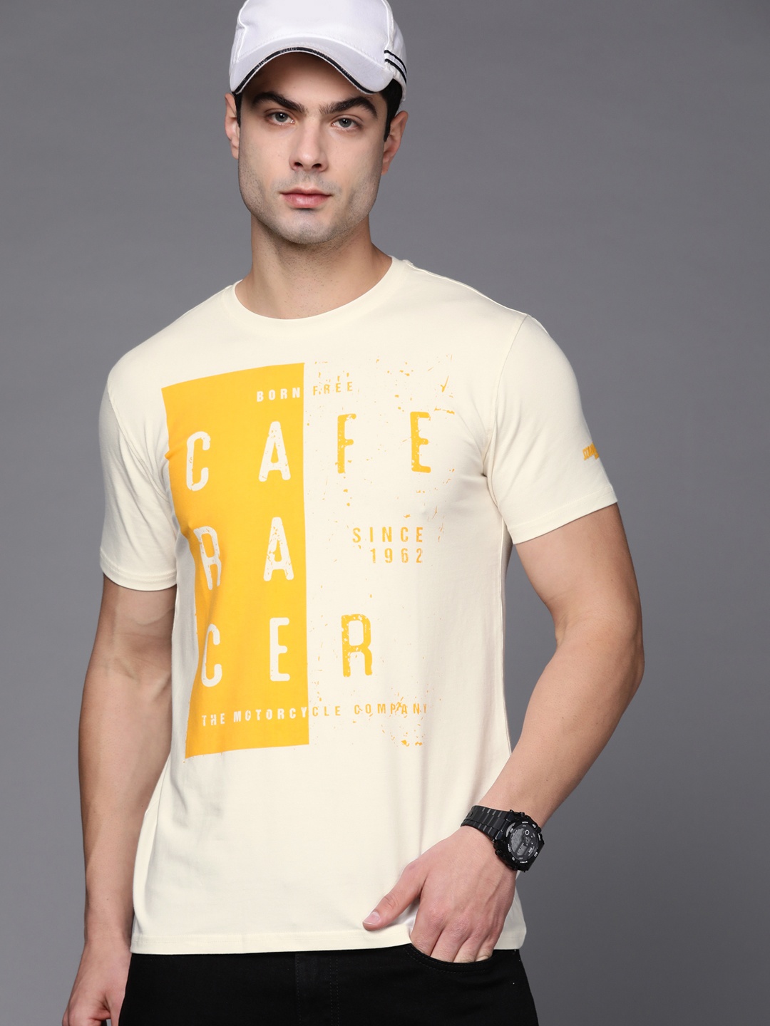 

Ducati Scrambler Men Off White & Mustard Yellow Typography Printed T-shirt