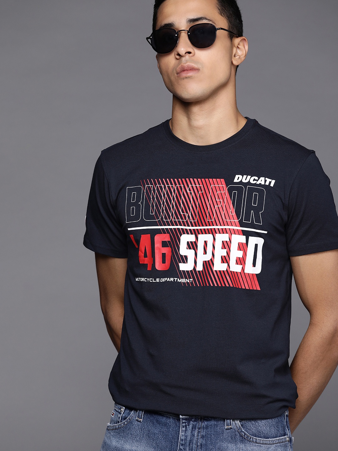 

Ducati Men Navy Blue & Red Printed T-shirt