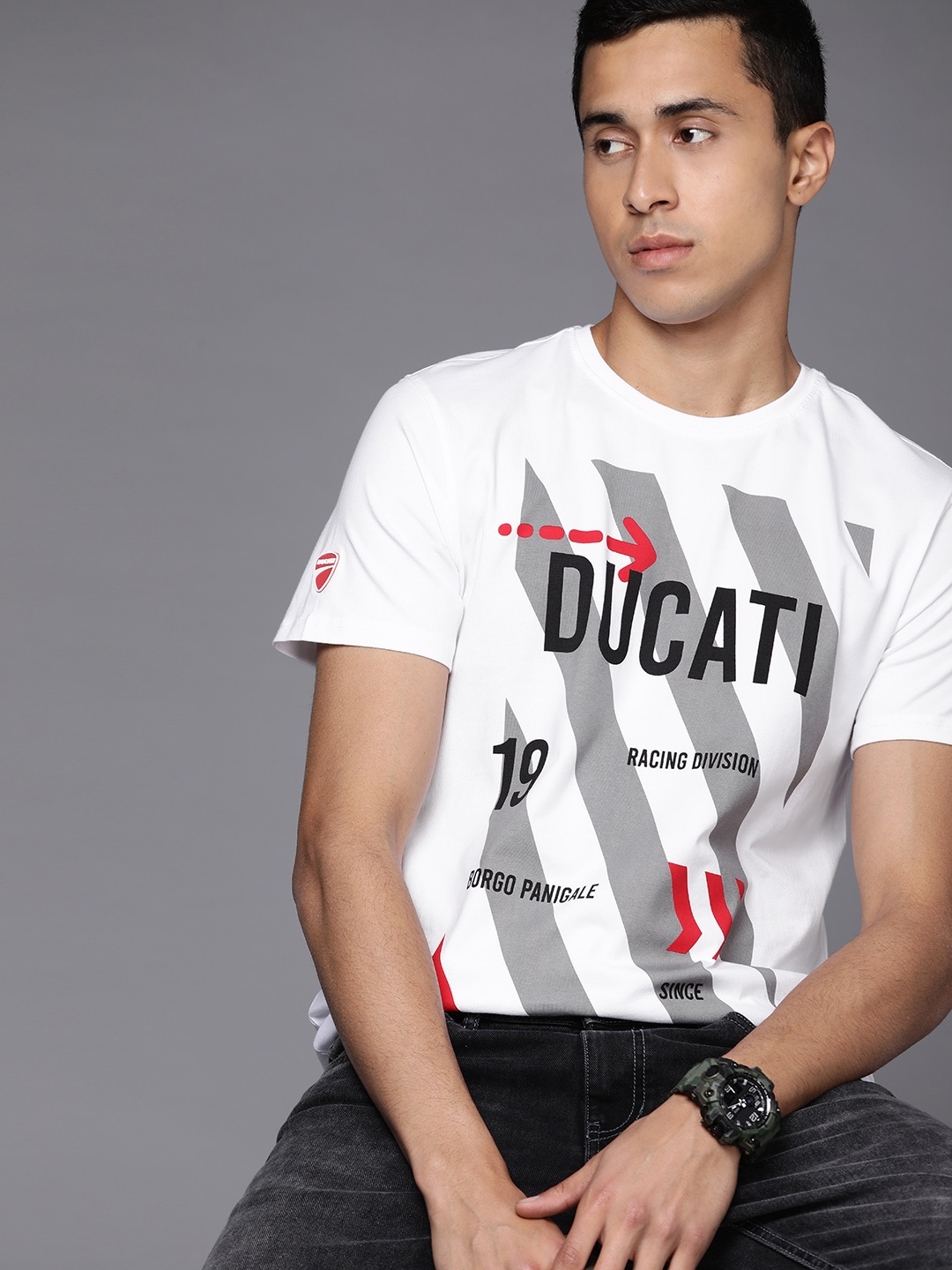 

Ducati Men White & Grey Printed T-shirt