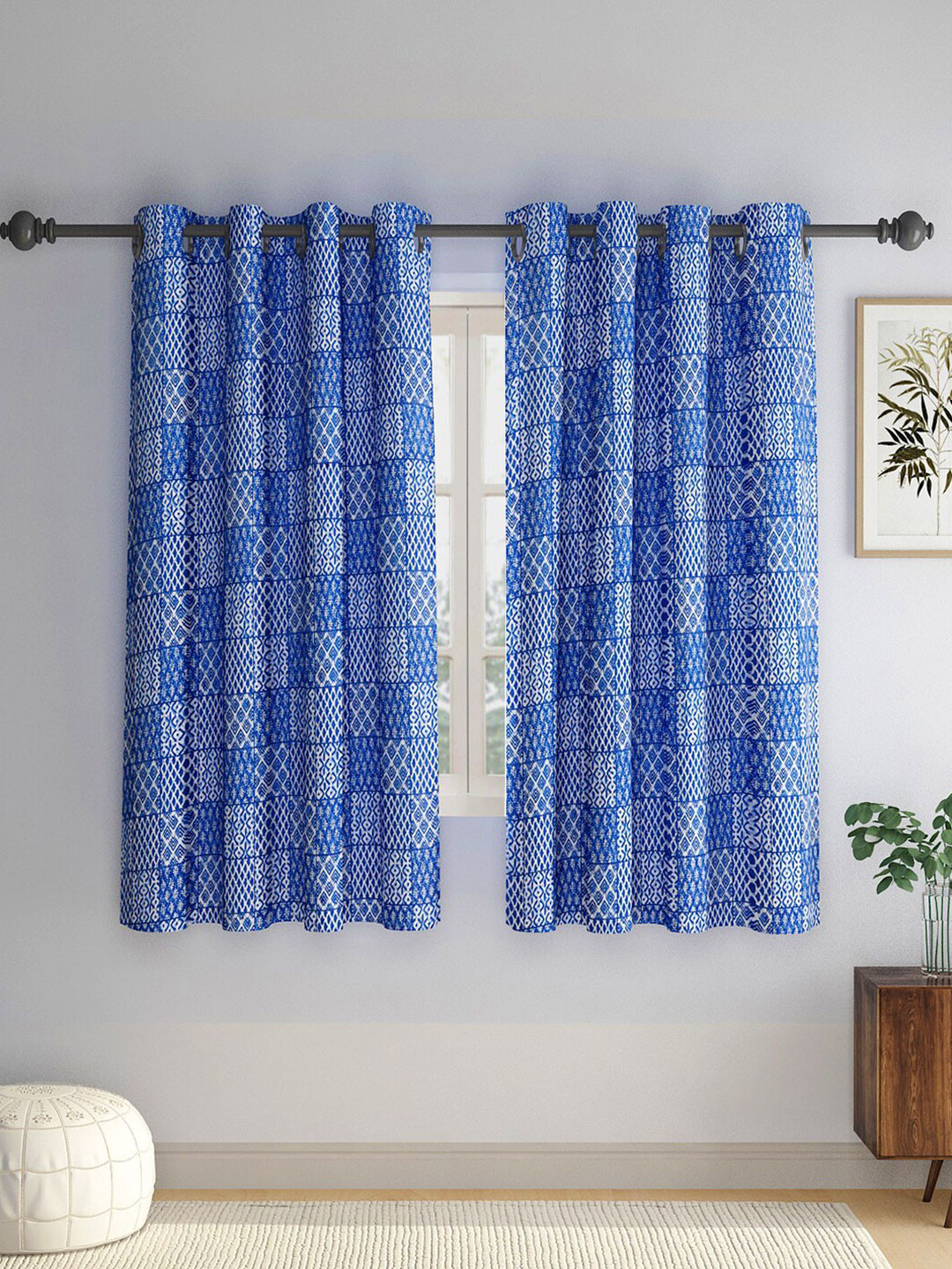 

Rajasthan Decor Blue & White Set of 2 Ethnic Motifs Window Curtain