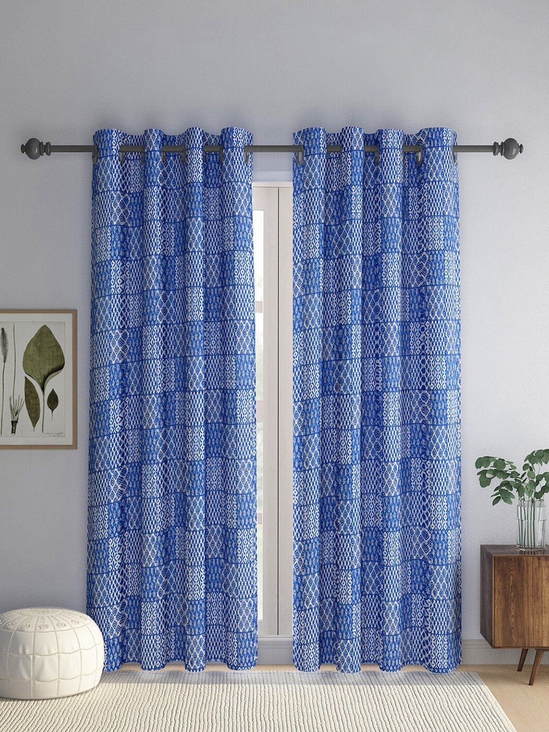 

Rajasthan Decor Blue & White Set of 2 Ethnic Motifs Printed Long Door Curtain