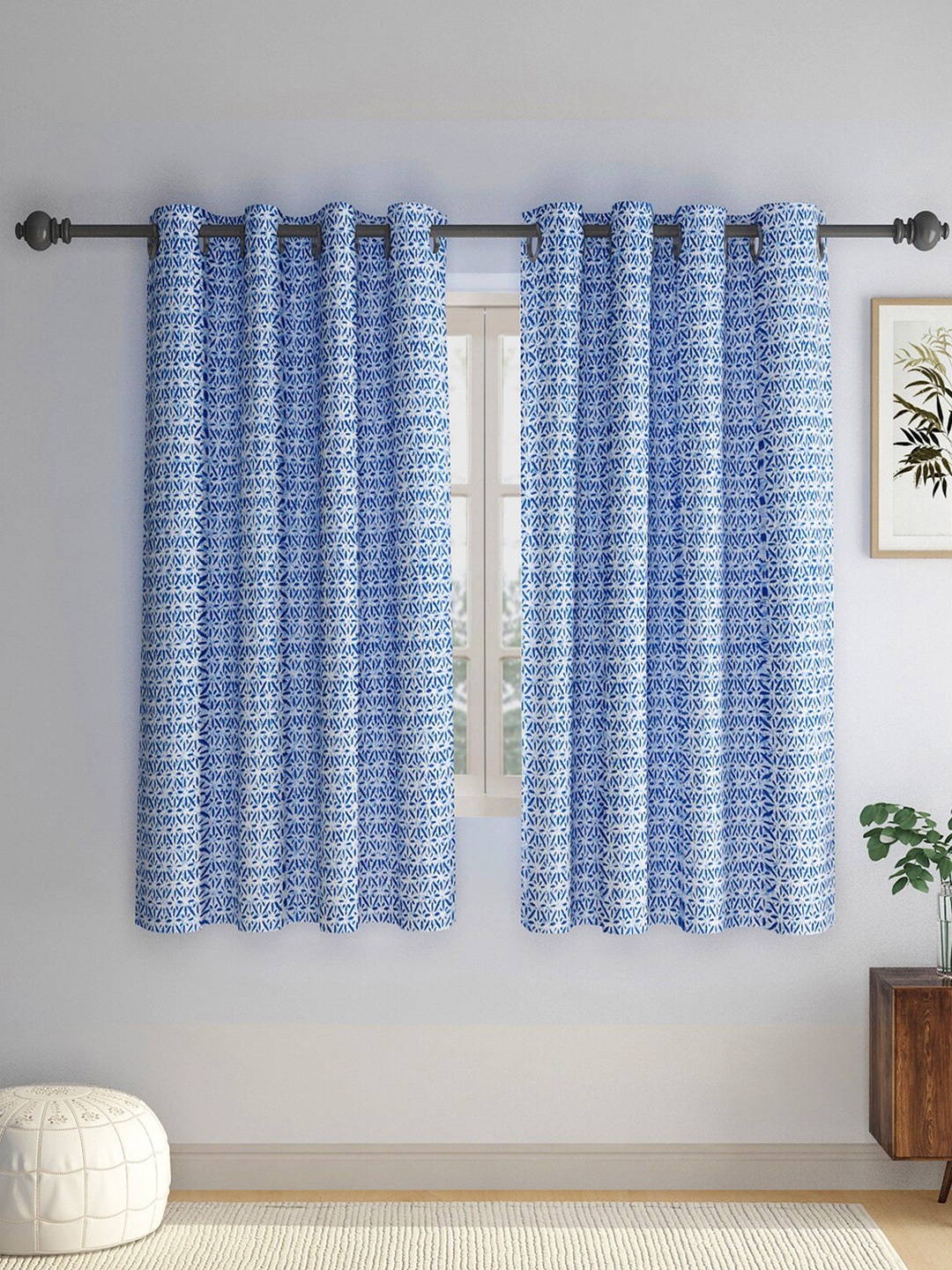 

Rajasthan Decor Blue & White Set of 2 Ethnic Motifs Window Curtains