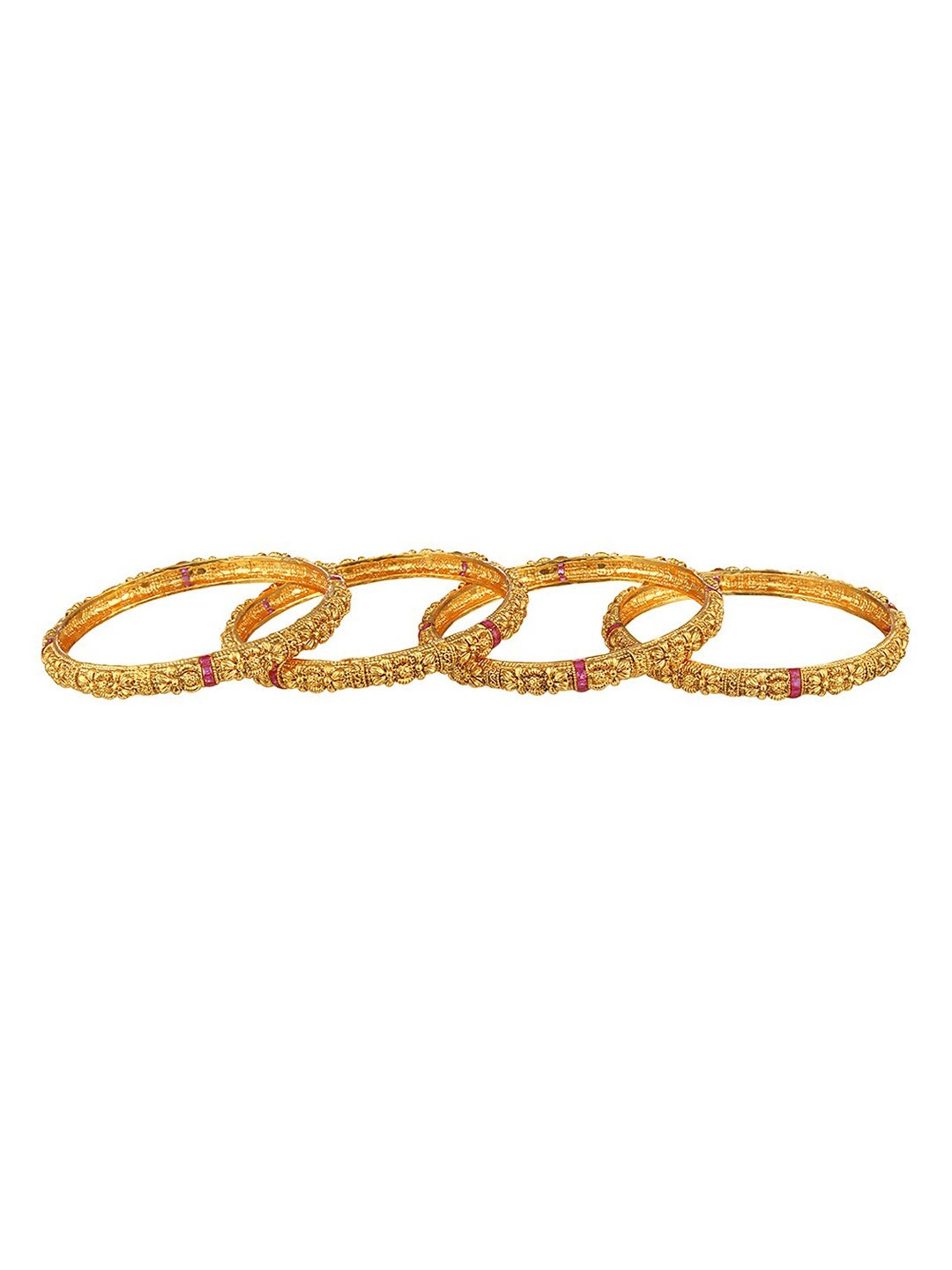 

Adwitiya Collection Set Of 4 Gold-Plated & Pink Stones-Studded & Beaded Bangles
