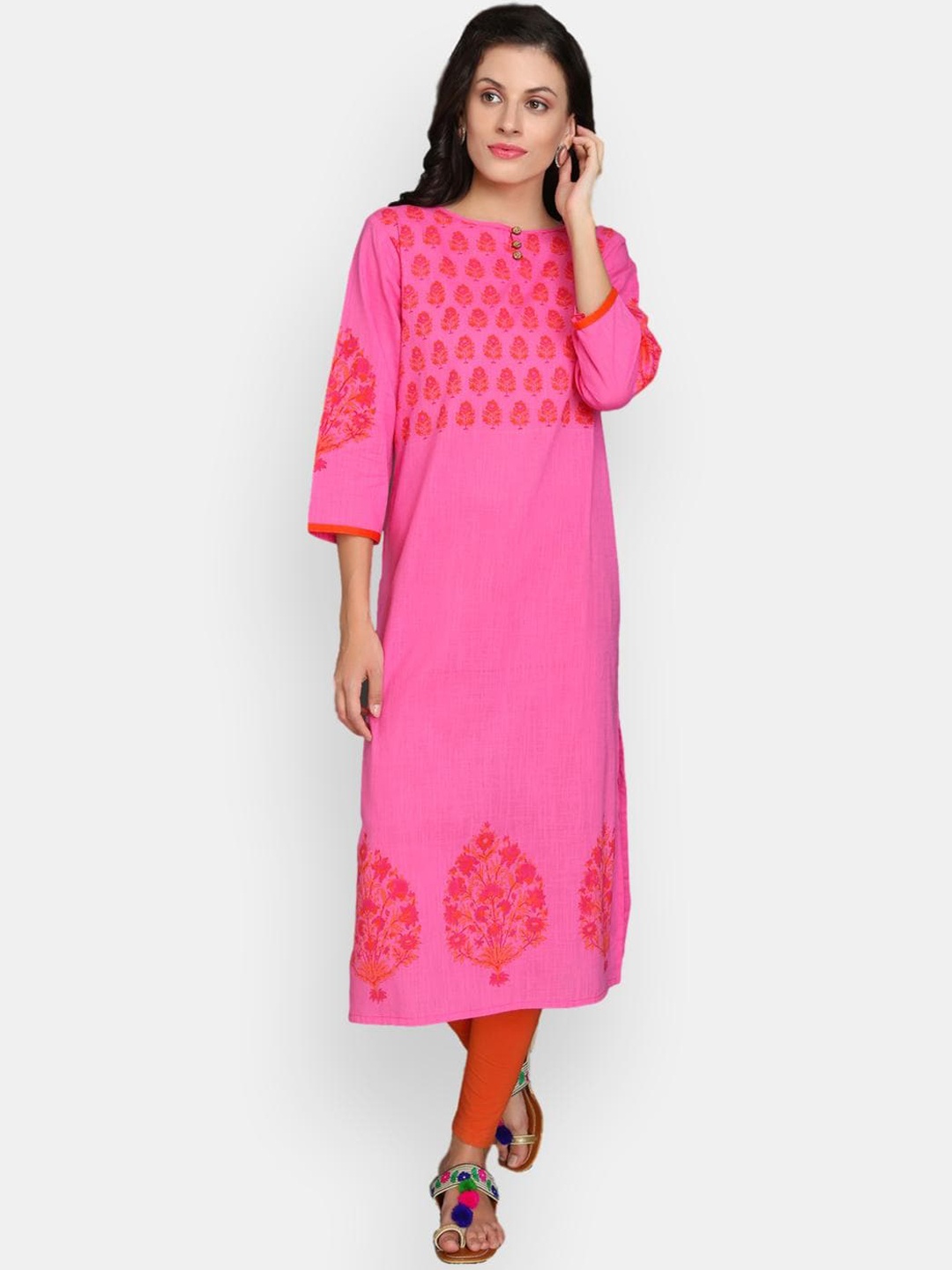 

VEDANA Women Pink Hand Block Printed Floral Kurta