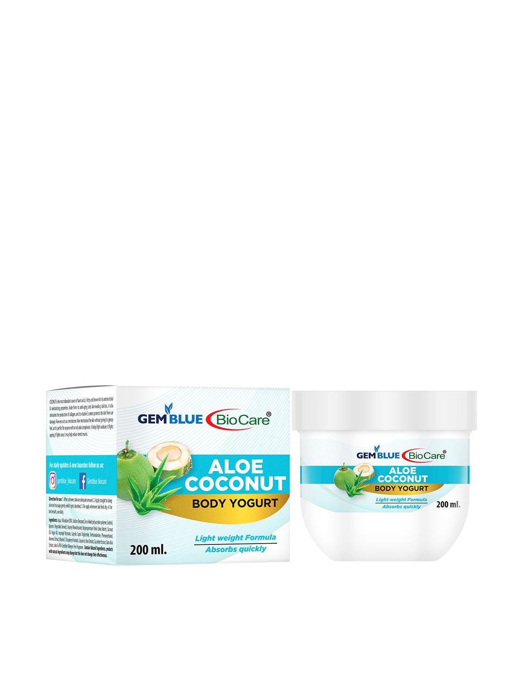 

GEMBLUE BioCare Aloe Coconut Body Yogurt -200ml, White