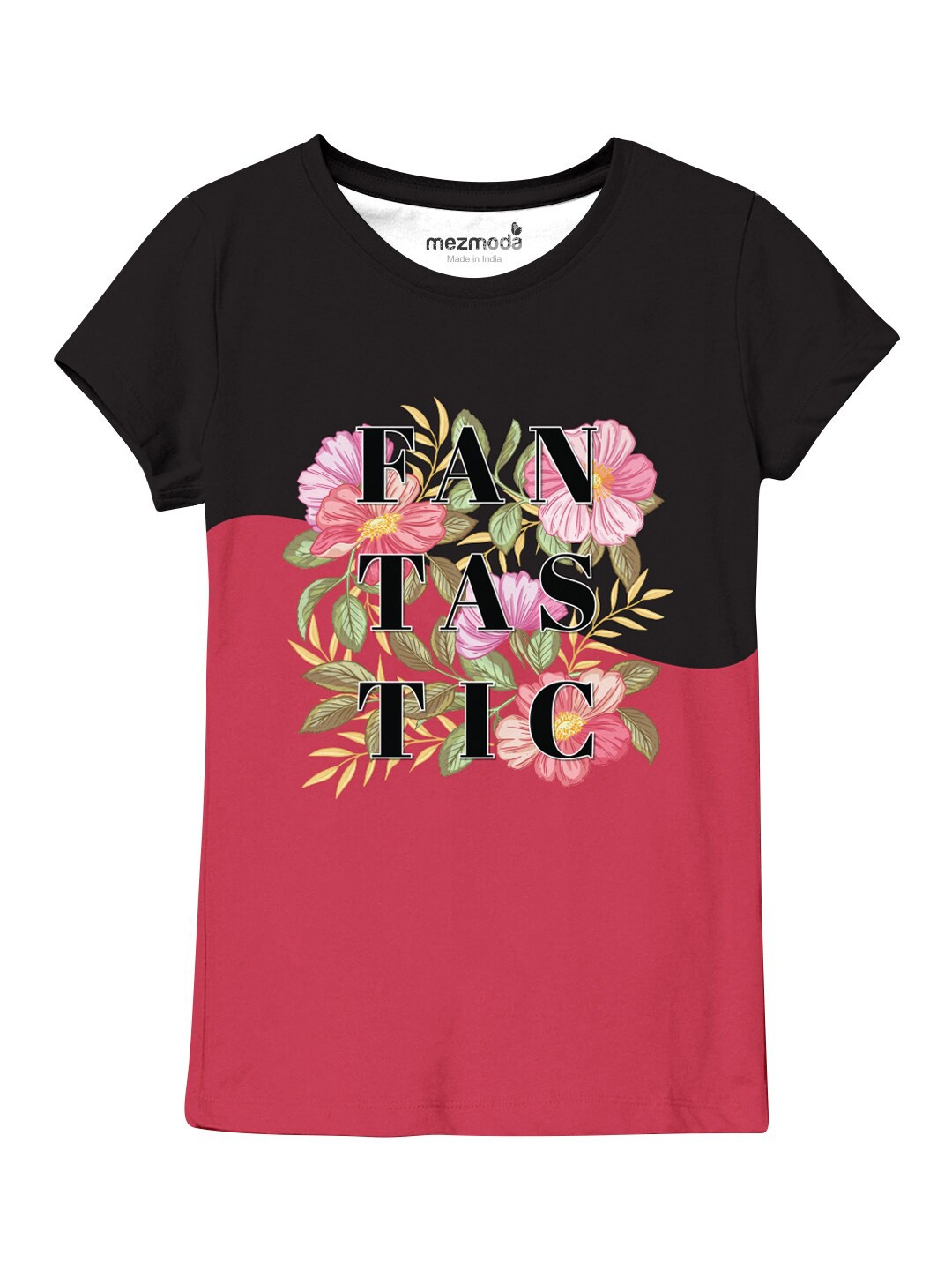 

mezmoda Girls Red & Black Typography Printed Dry-Fit T-shirt