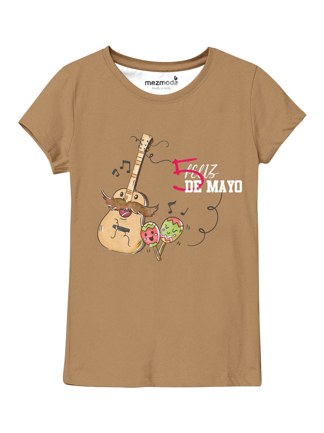 

mezmoda Girls Beige Graphic Printed Dry-Fit T-shirt