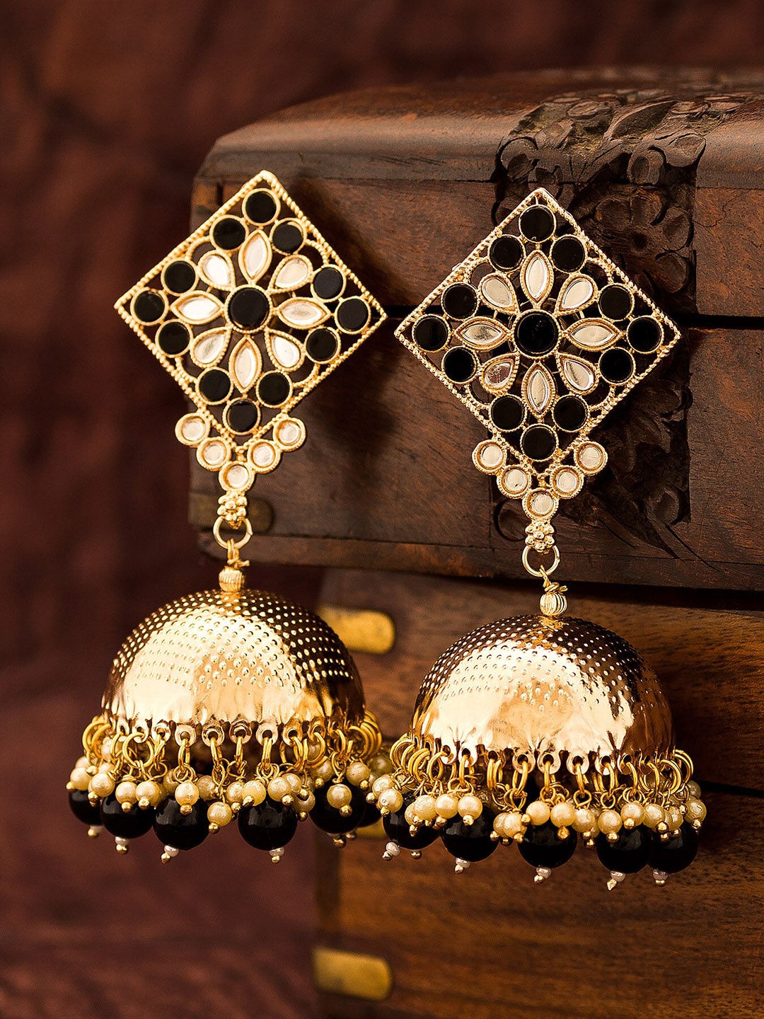 

aadita Gold-Toned Dome Shaped Jhumkas Earrings