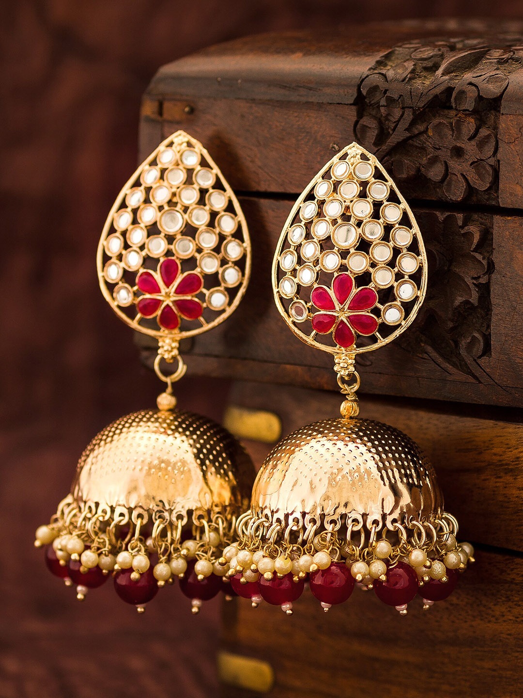

aadita Gold-Toned Dome Shaped Jhumkas Earrings
