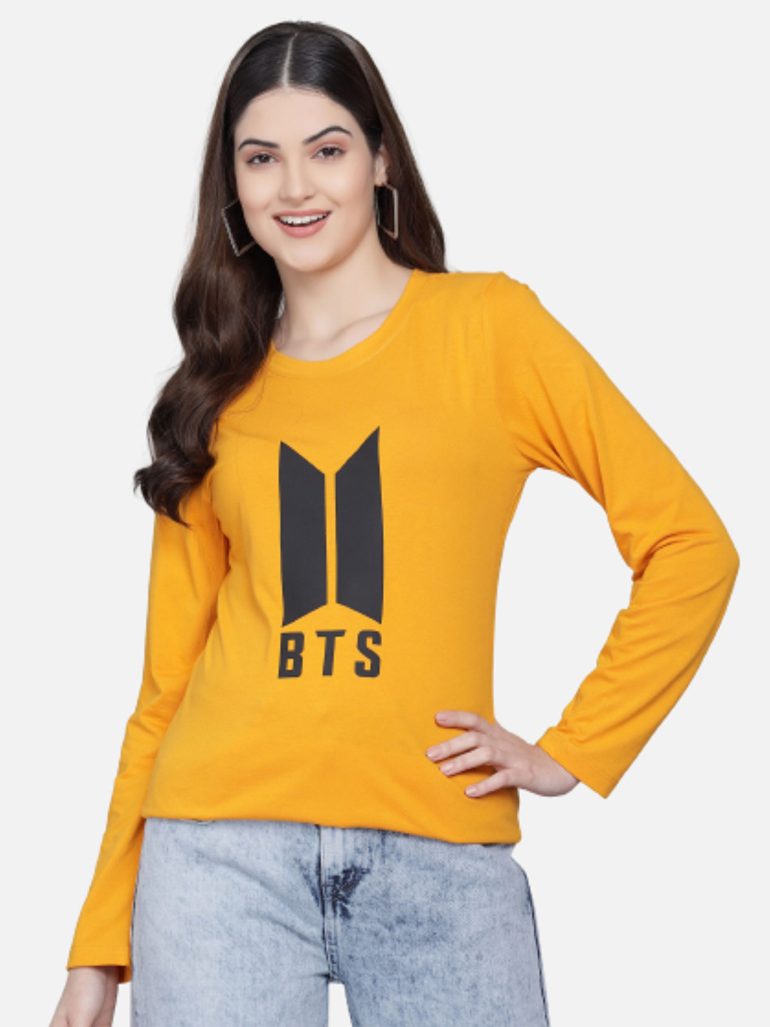 

PockMAN Women Mustard Yellow Typography Printed T-shirt