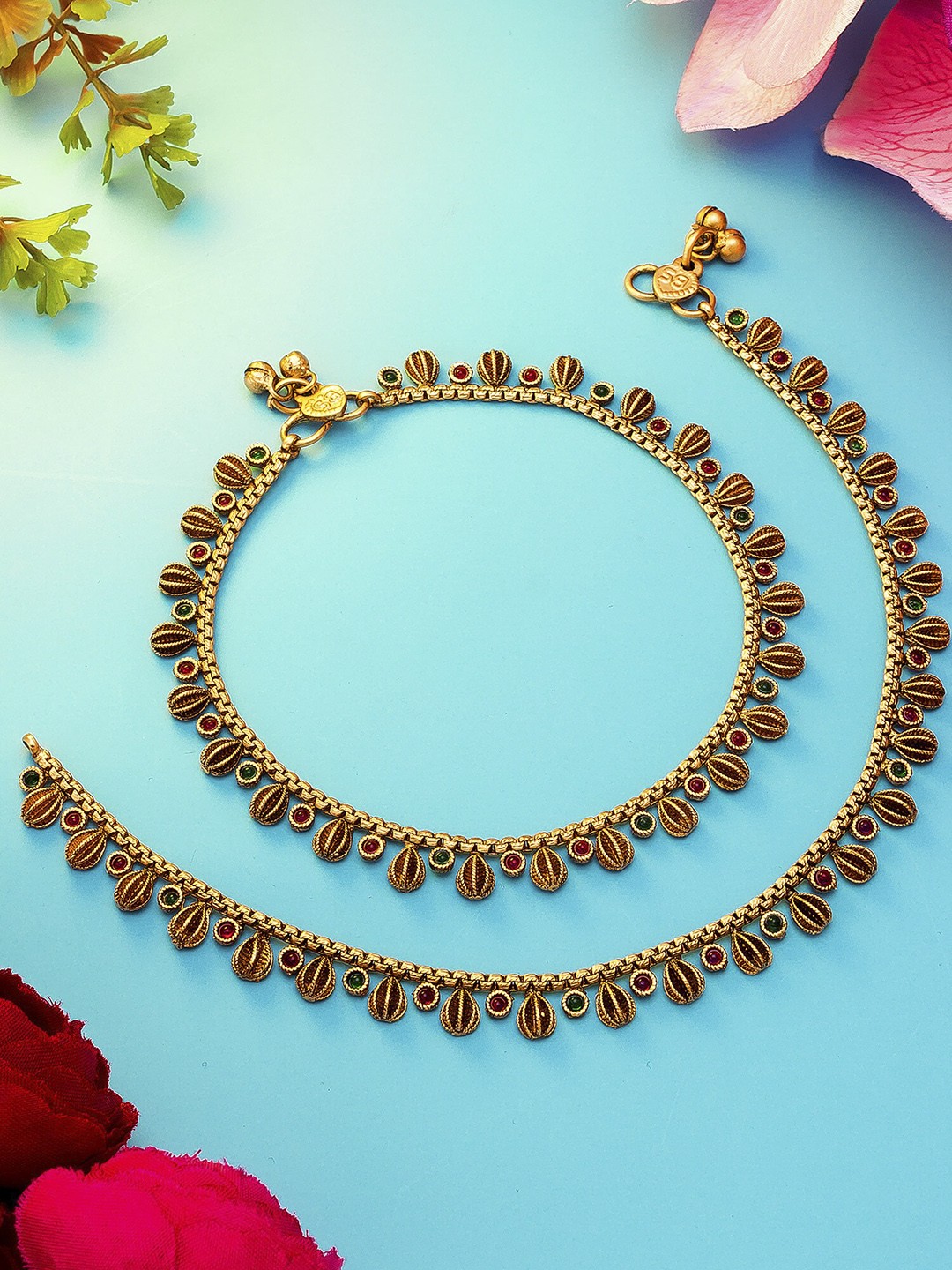 

aadita Gold-Plated Ruby Payal Anklet