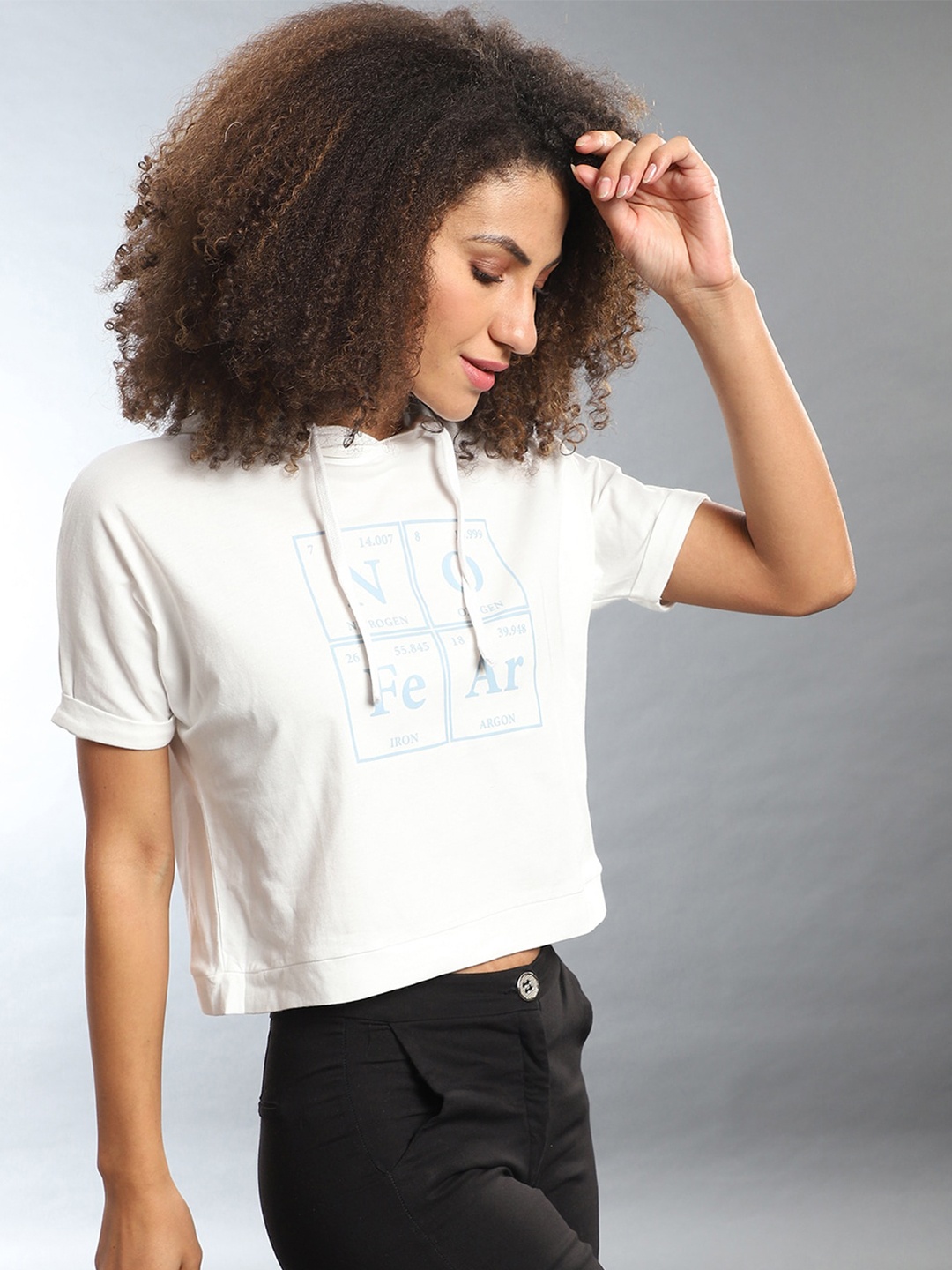

Campus Sutra Women White Typography Printed Pure Cotton Crop T-shirt