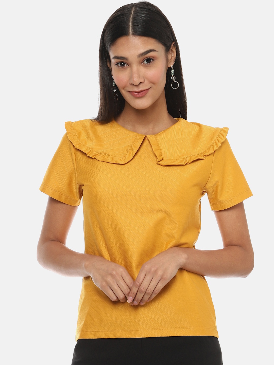 

Campus Sutra Mustard Yellow Peter Pan Collar Top