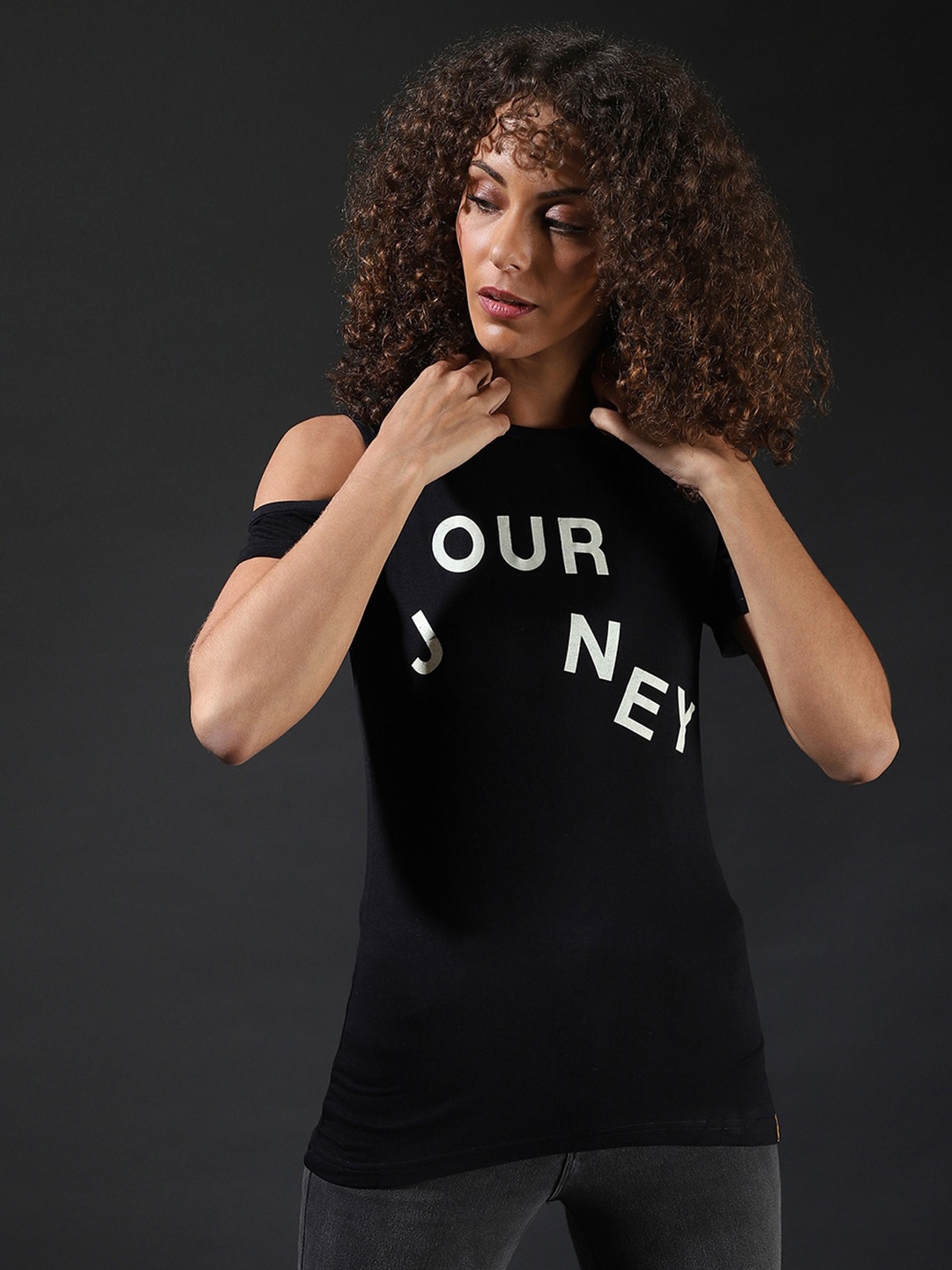 

Campus Sutra Woman Black Cold Shoulder Tank Top