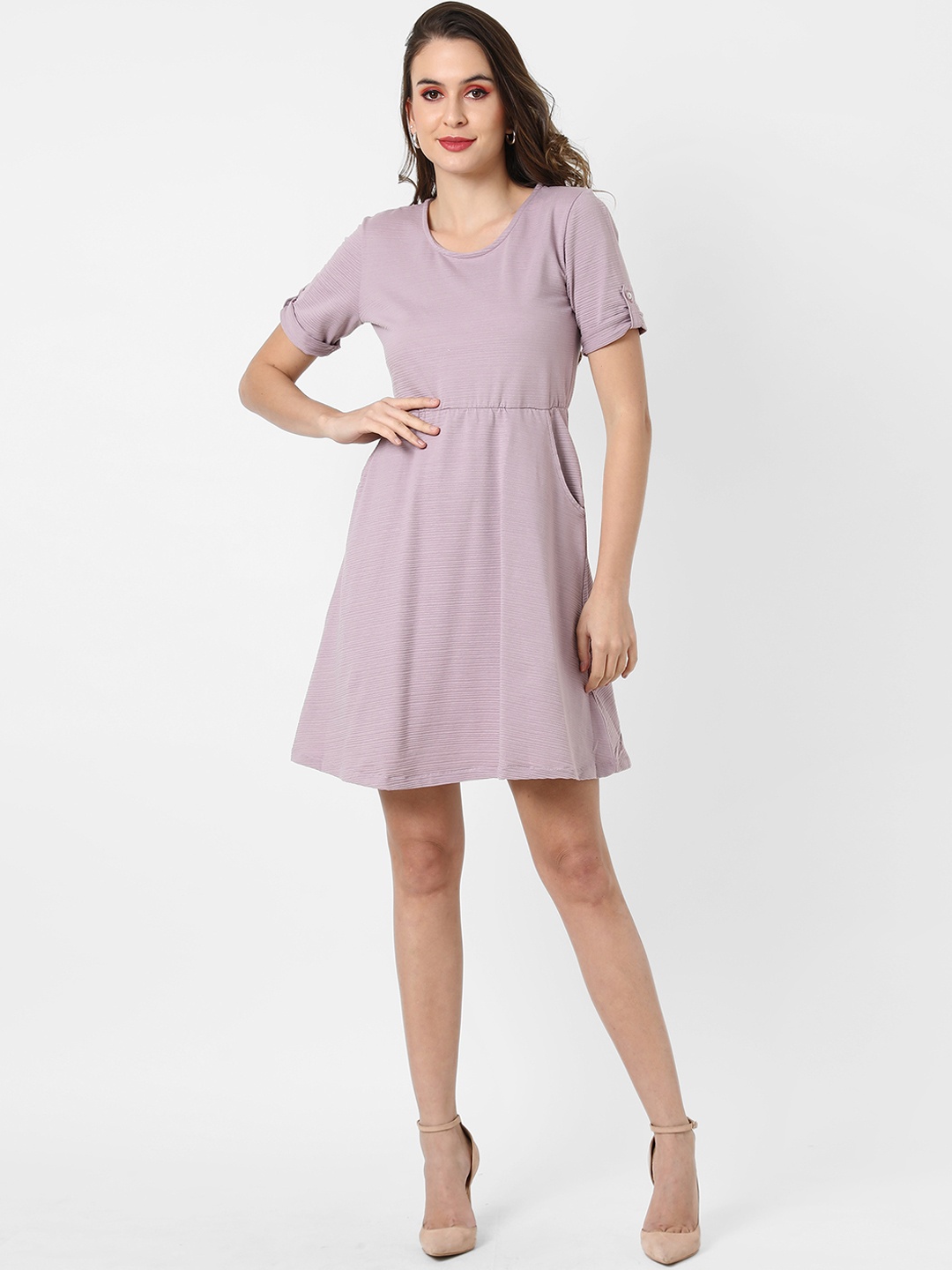 

Campus Sutra Lavender Cotton A-line Dress