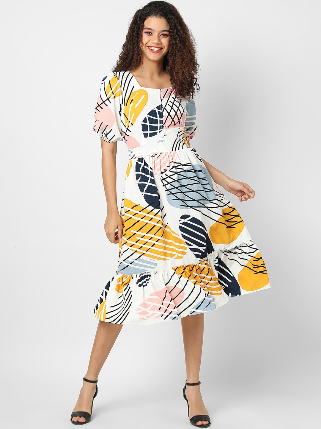 

Campus Sutra White Crepe Midi Dress