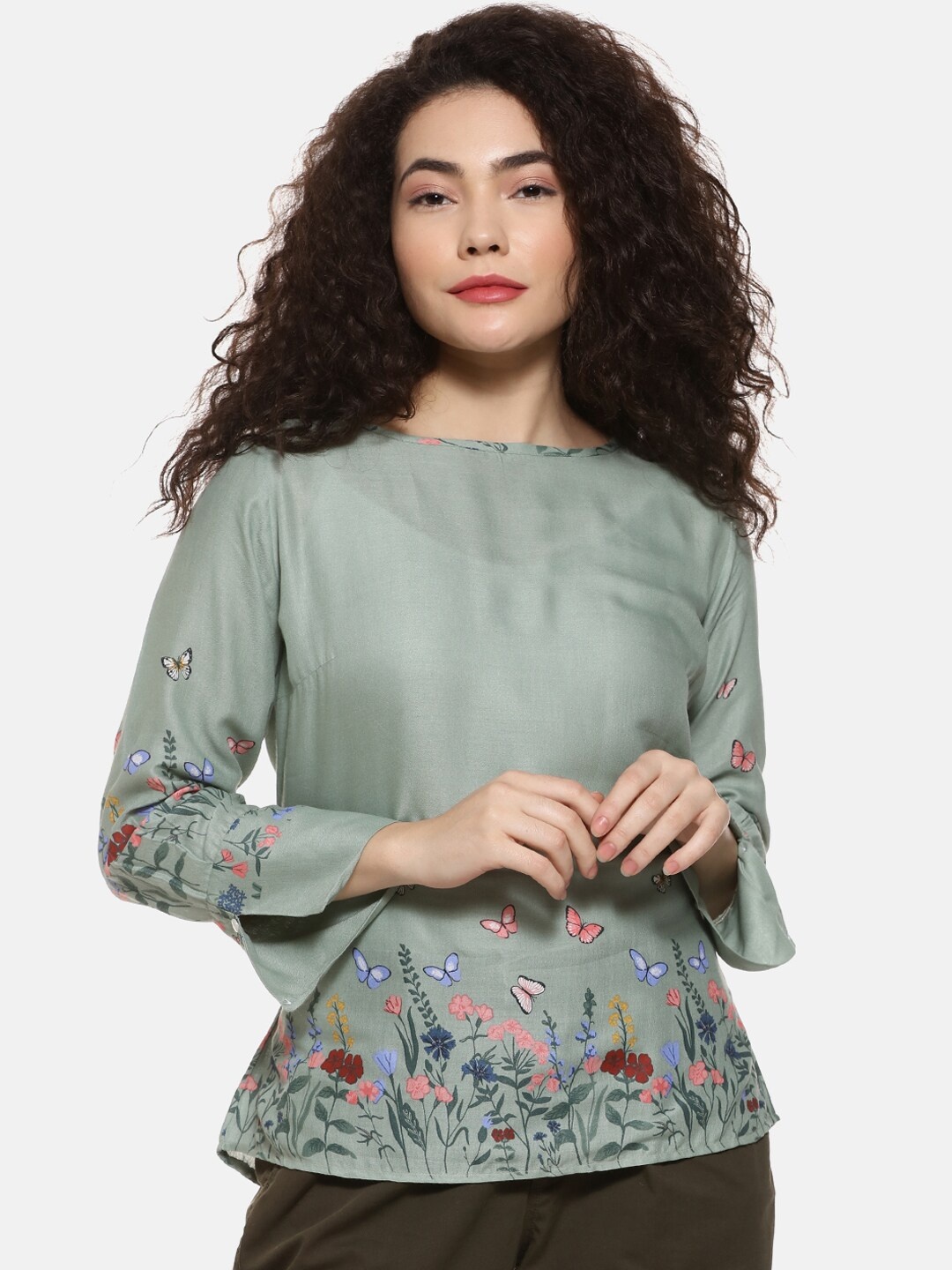 

Campus Sutra Green Floral Print Top