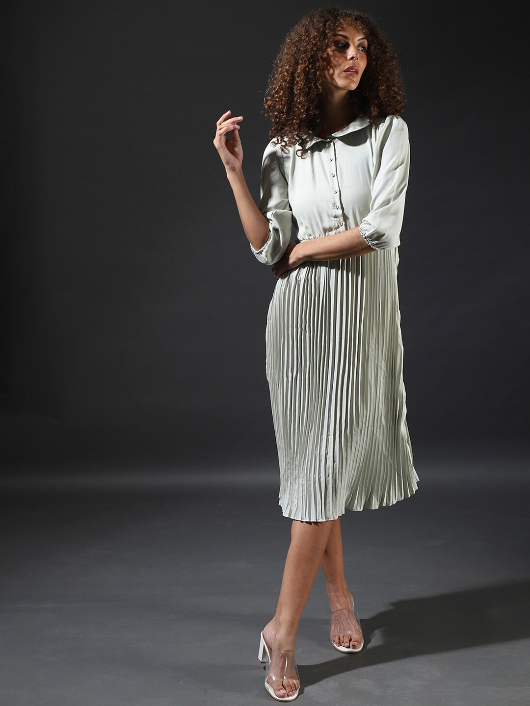 

Campus Sutra Grey Net A-Line Midi Dress