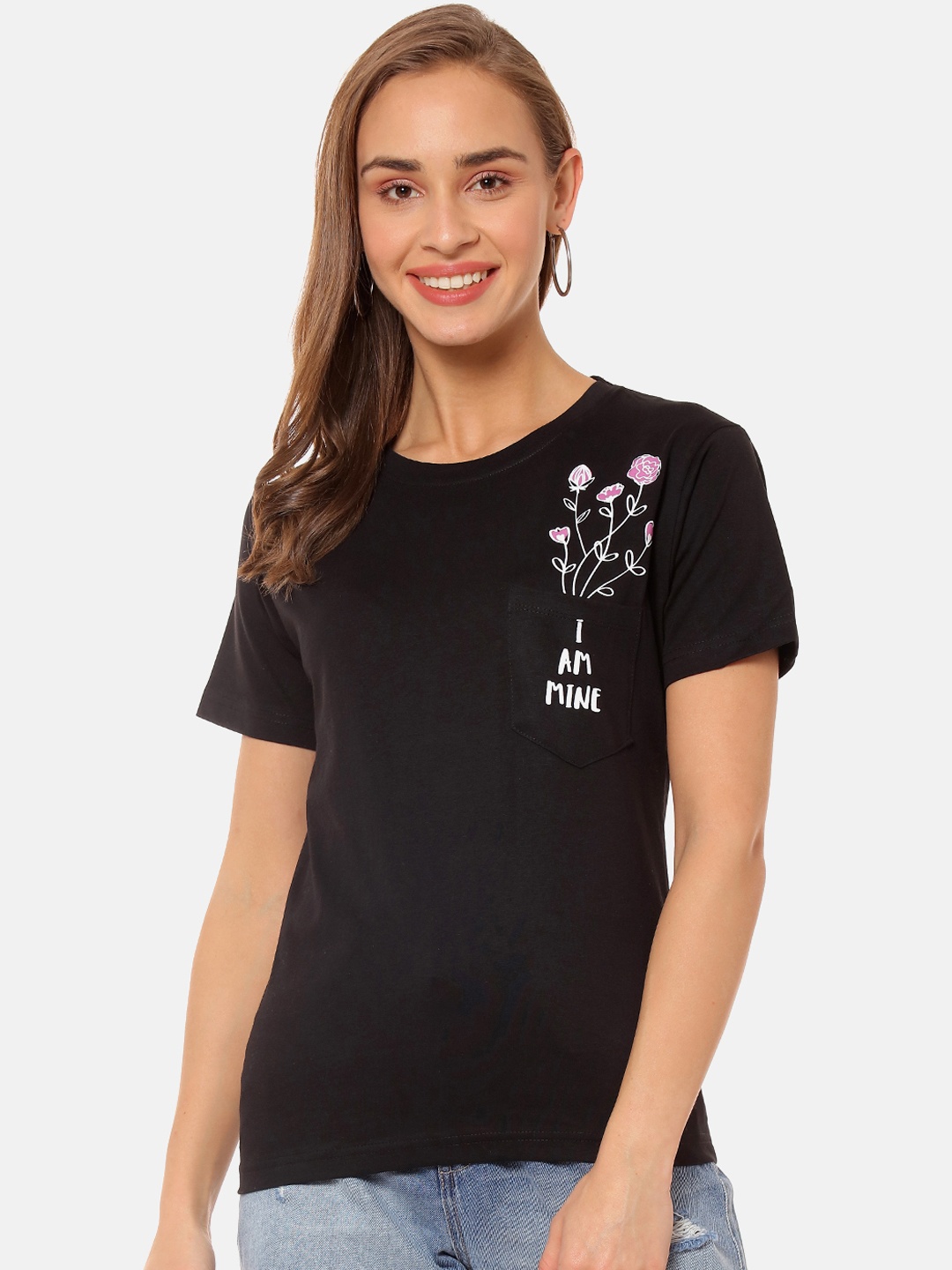 

Campus Sutra Black Printed Top