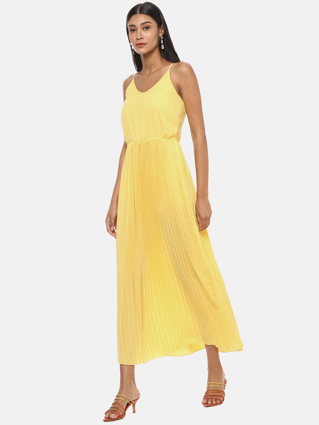 

Campus Sutra Yellow Striped Crepe Maxi Dress