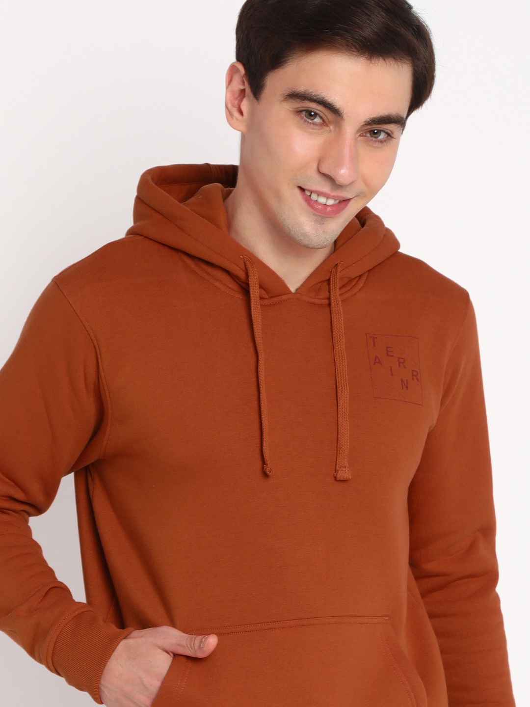 

Indian Terrain Men Brown Hooded Sweatshirt