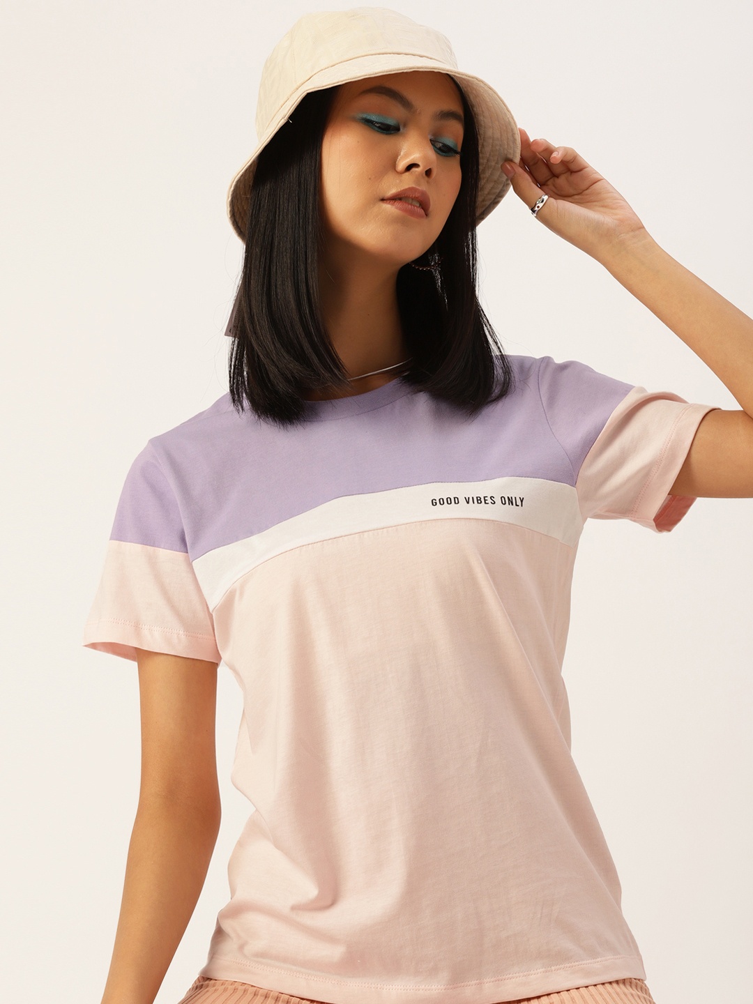 

Kook N Keech Women Pink & Lavender Colourblocked Pure Cotton T-shirt