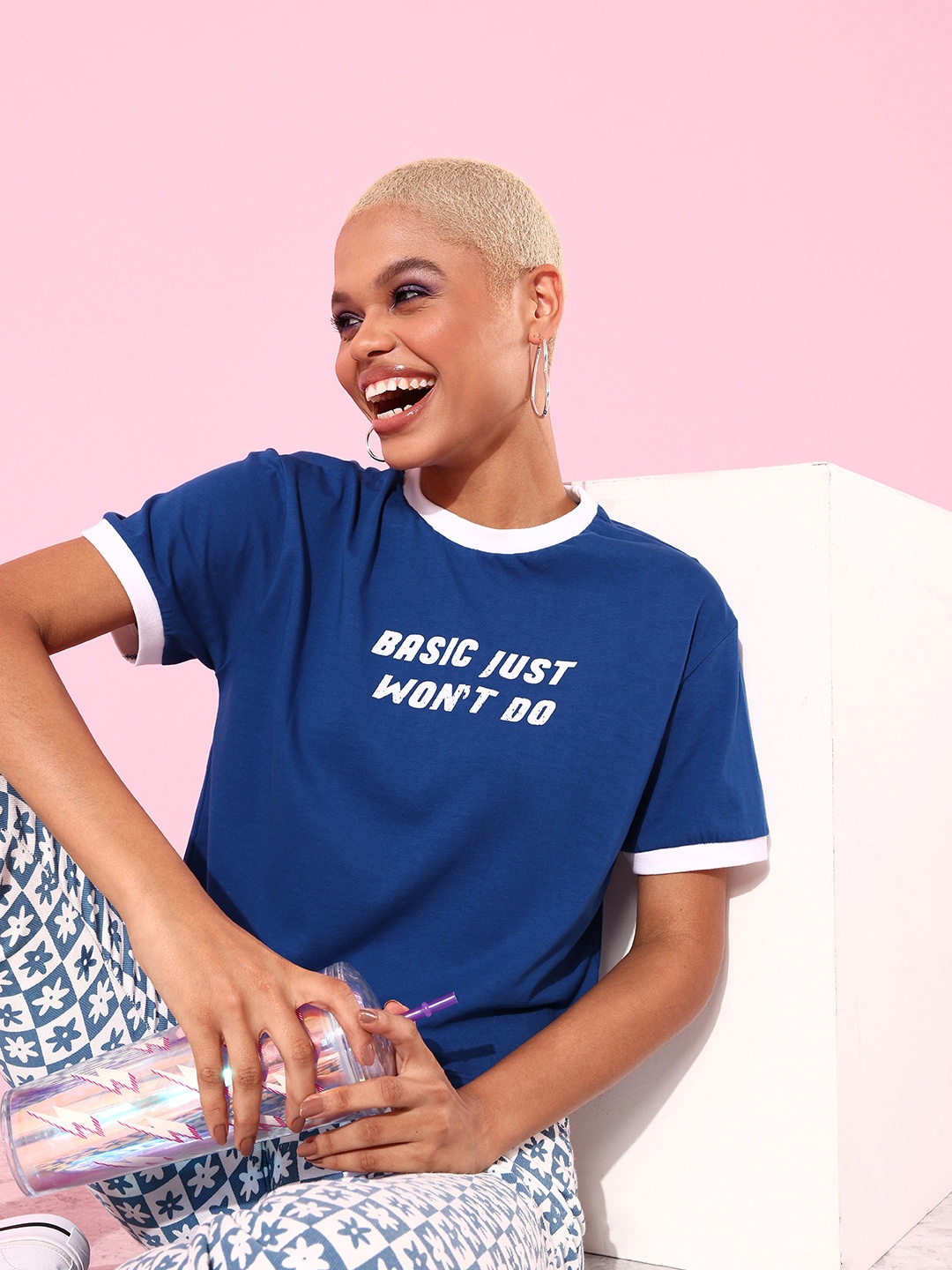 

Kook N Keech Women Stylish Blue Typography Joyful Conversation Tshirt