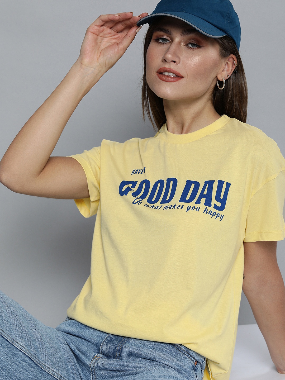 

Kook N Keech Women Bright Yellow Typography Joyful Conversation Tshirt