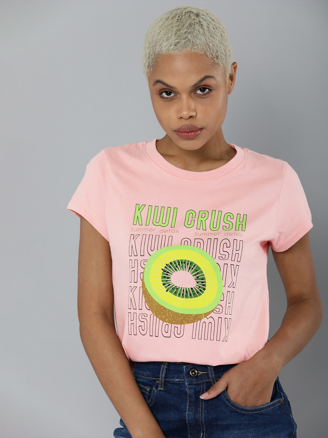 

Kook N Keech Women Rose & Black Printed T-shirt