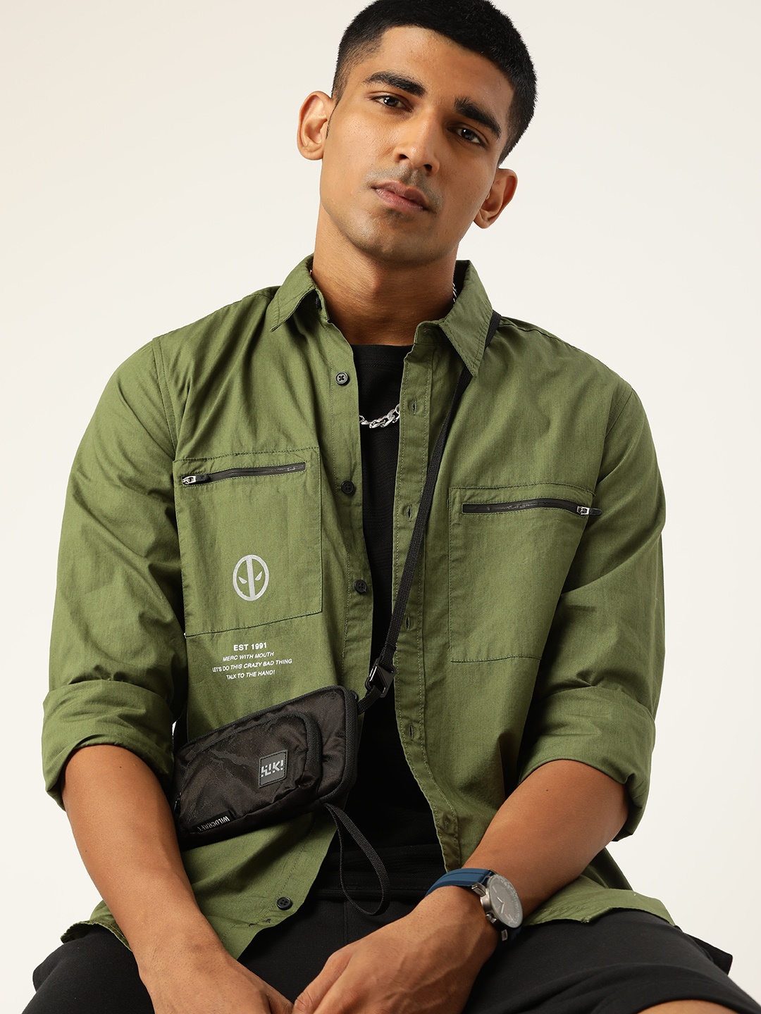 

Kook N Keech Marvel Men Olive Green Pure Cotton Casual Shirt