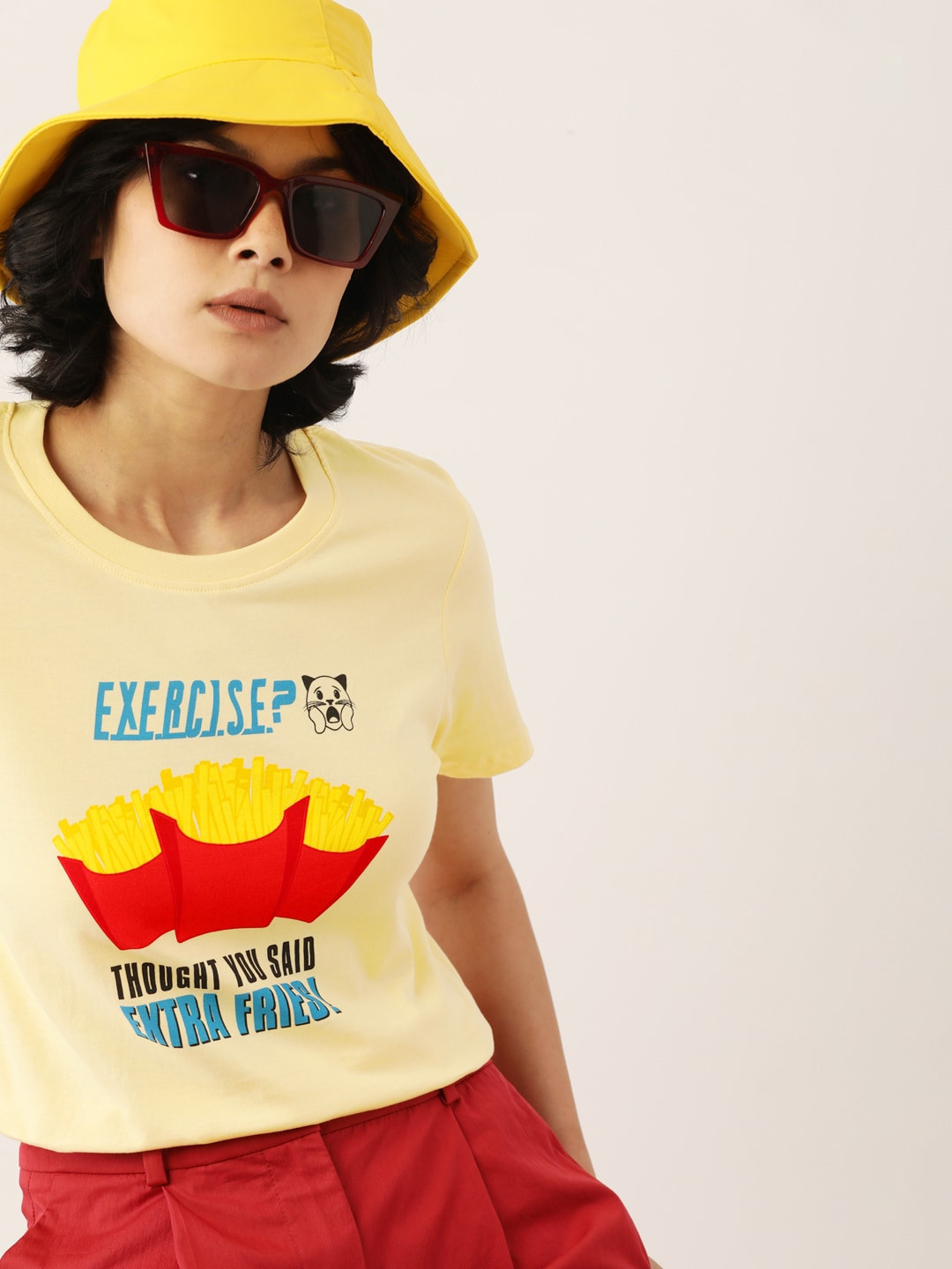 

Kook N Keech Emoji Women Yellow & Red Printed Pure Cotton T-shirt