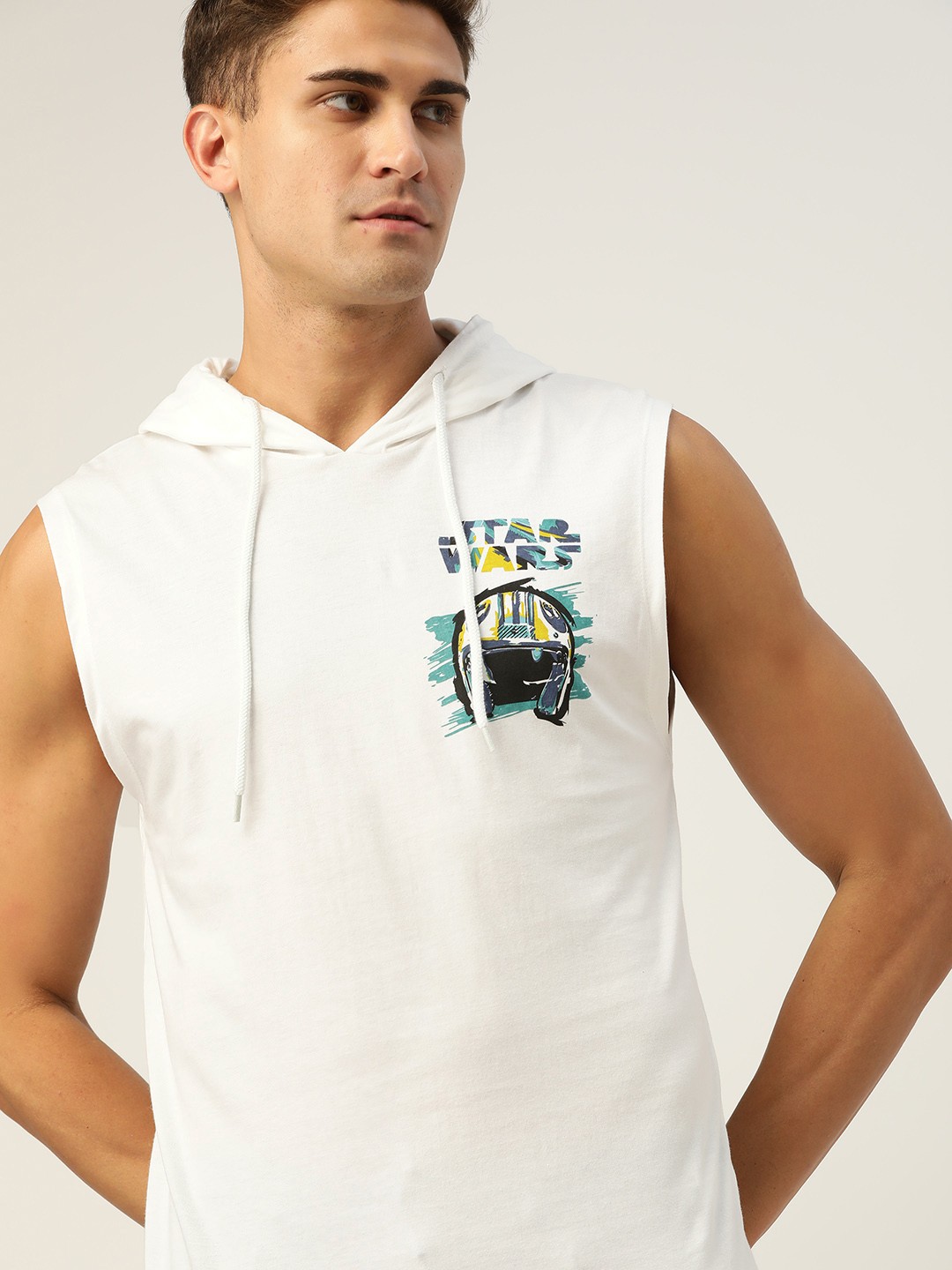 

Kook N Keech Star Wars Men White Star Wars Printed Pure Cotton Hooded T-shirt