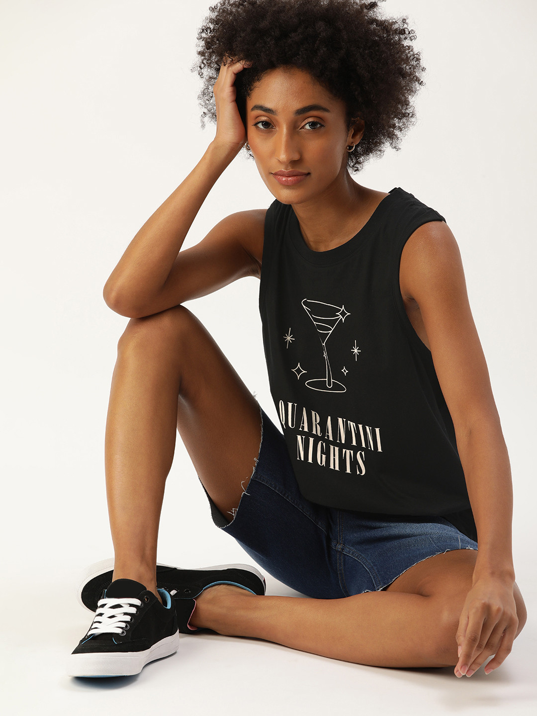 

Kook N Keech Women Black & White Typography Printed Pure Cotton T-shirt