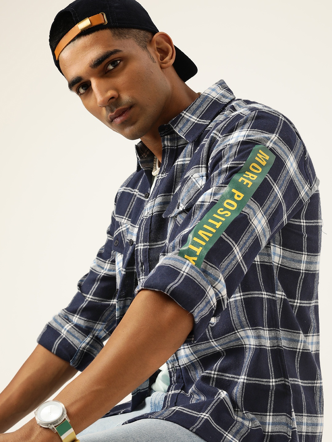 

Kook N Keech Men Navy Blue Tartan Checks Checked Casual Shirt