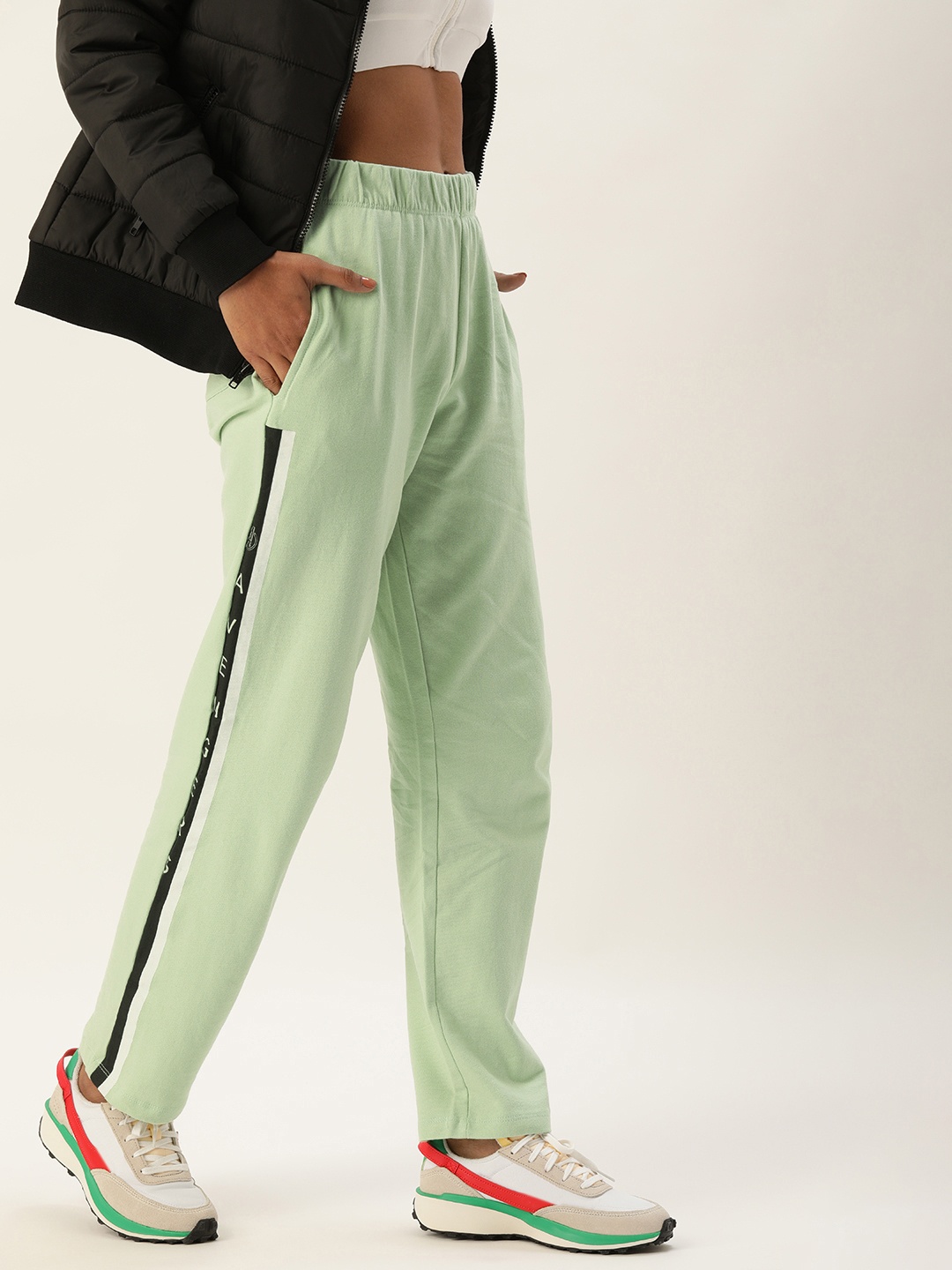 

Kook N Keech Marvel Girls Mint Green Pure Cotton Side Stripe Track Pants