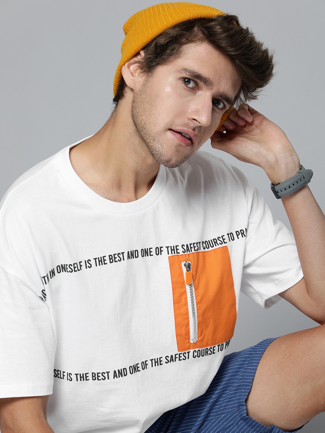 

Kook N Keech Men White & Orange Typography Printed Pure Cotton T-shirt