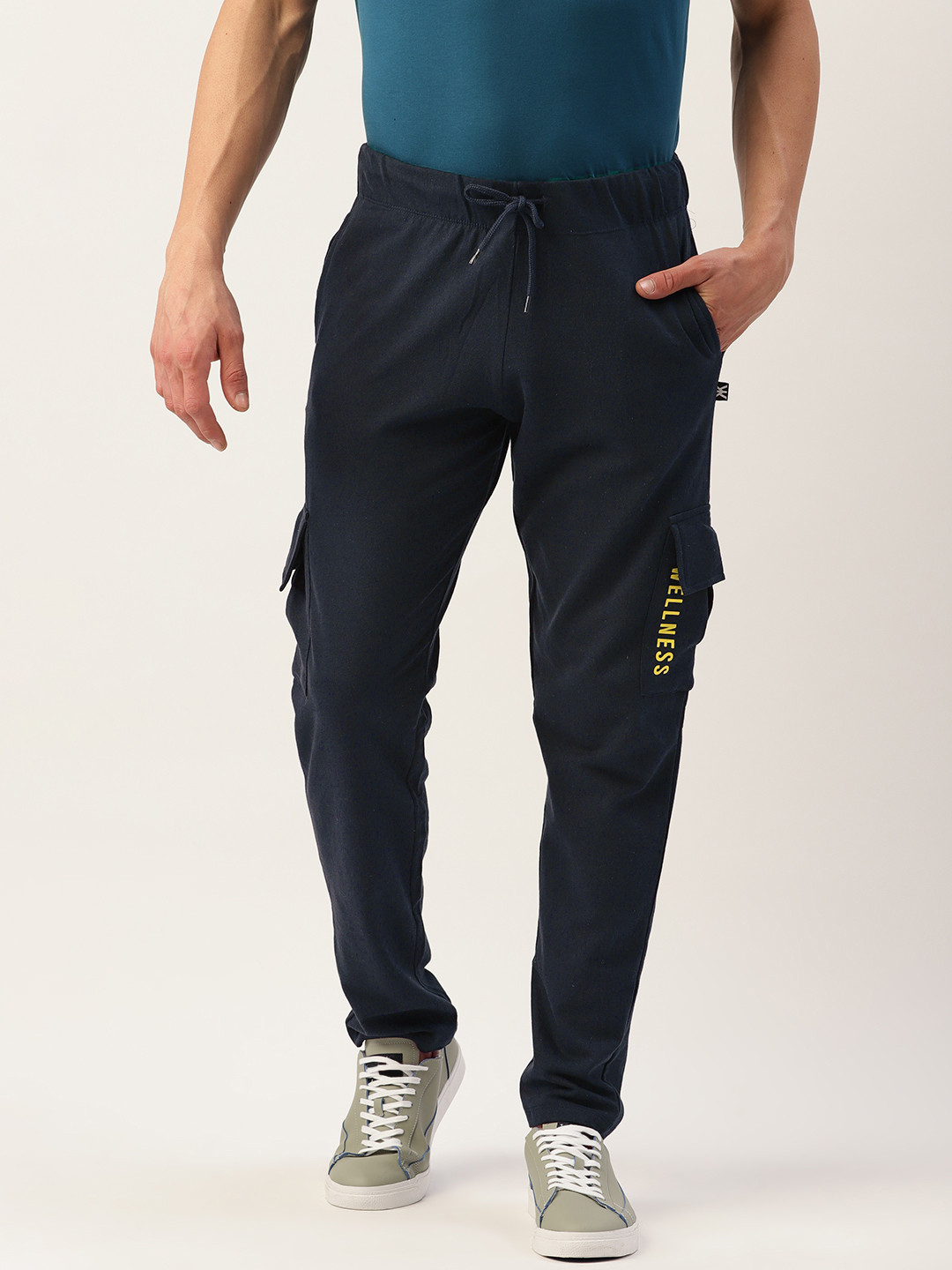 

Kook N Keech Men Pure Cotton Cargo Pockets Track Pants, Navy blue
