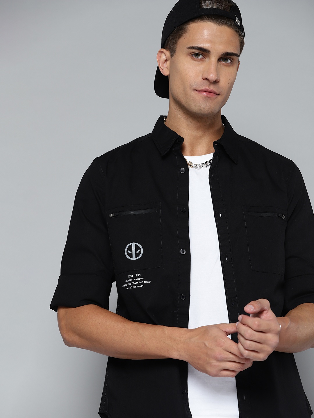 

Kook N Keech Marvel Men Black Pure Cotton Casual Shirt