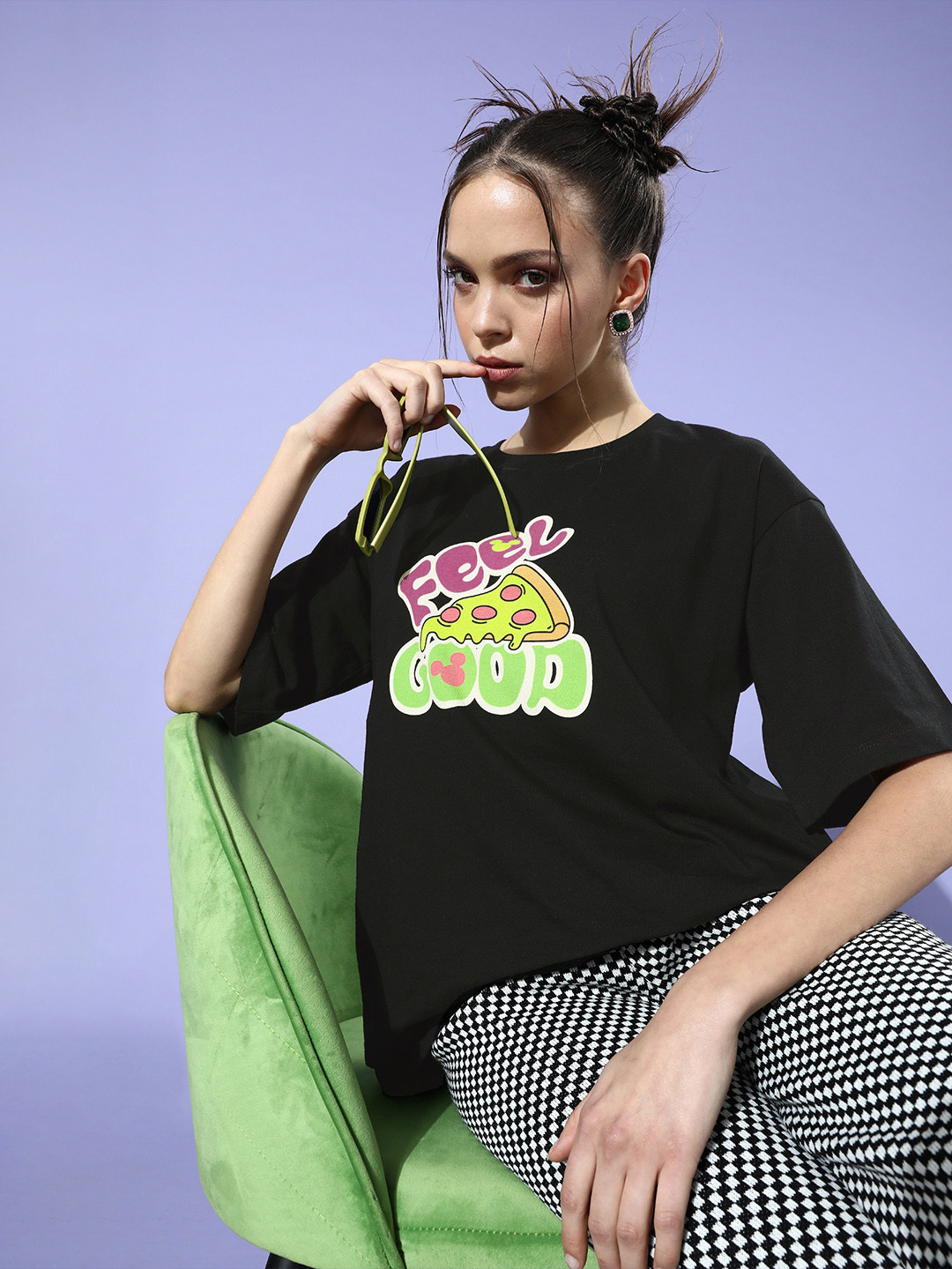 

Kook N Keech Disney Women Stylish Black Typography Joyful Conversation Oversized Tshirt