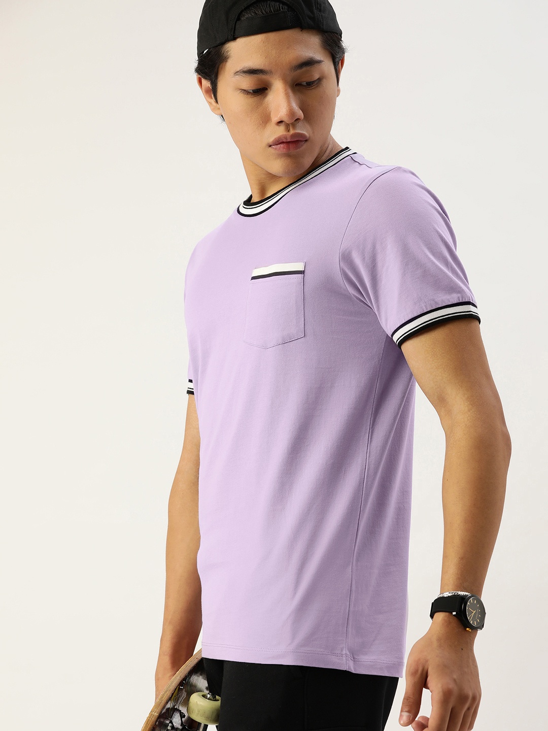 

Kook N Keech Men Lavender Pure Cotton Round Neck Knitted T-shirt