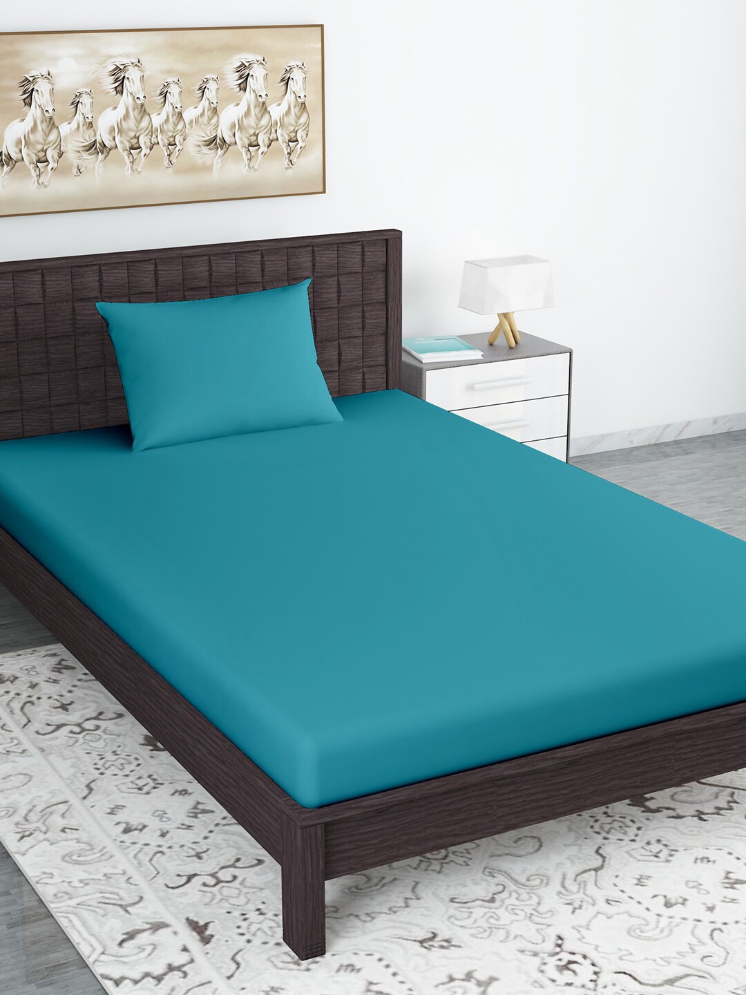 

Divine Casa Sea Green 110 TC Single Bedsheet with 1 Pillow Covers