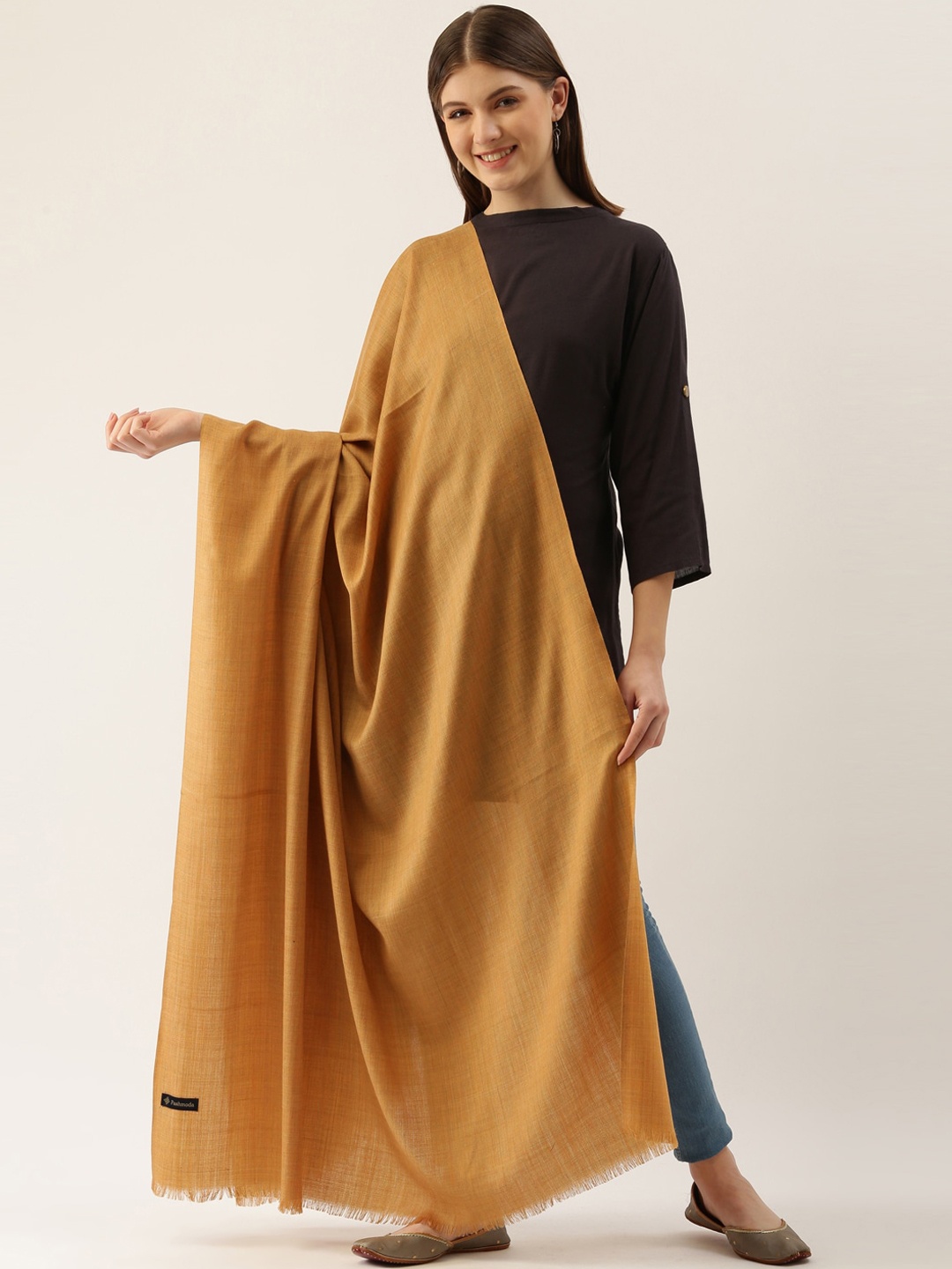 

Pashmoda Women Yellow Solid Wollen Shawl