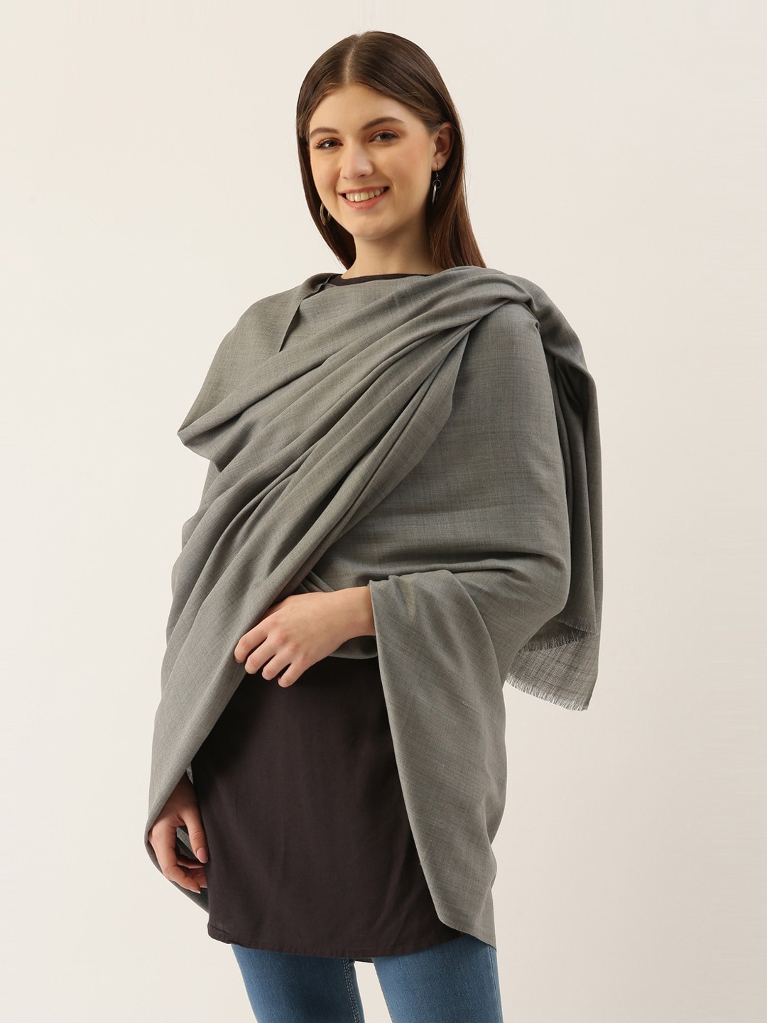 

Pashmoda Women Grey Solid Shawl