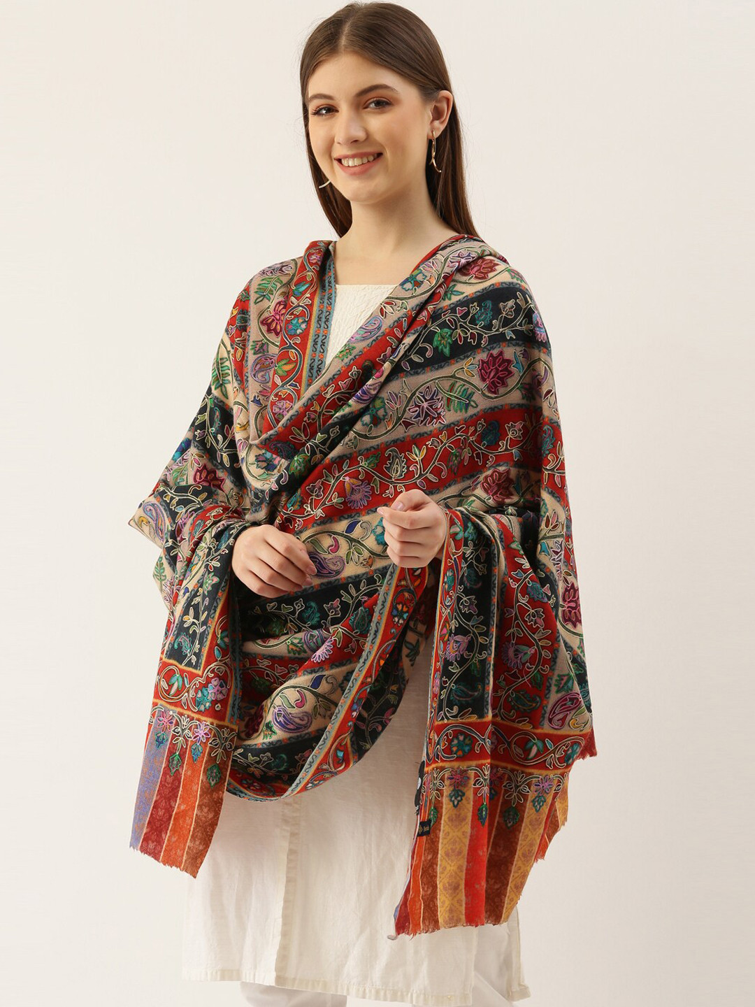 

Pashmoda Women Multicoloured Embroidered Woolen Shawl, Multi